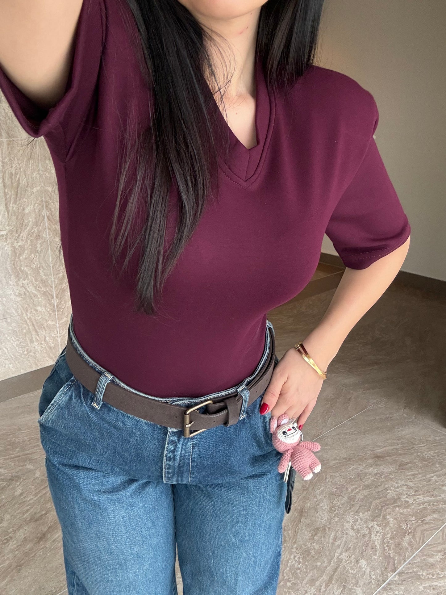 Vatkalı Bodysuit-Bordo