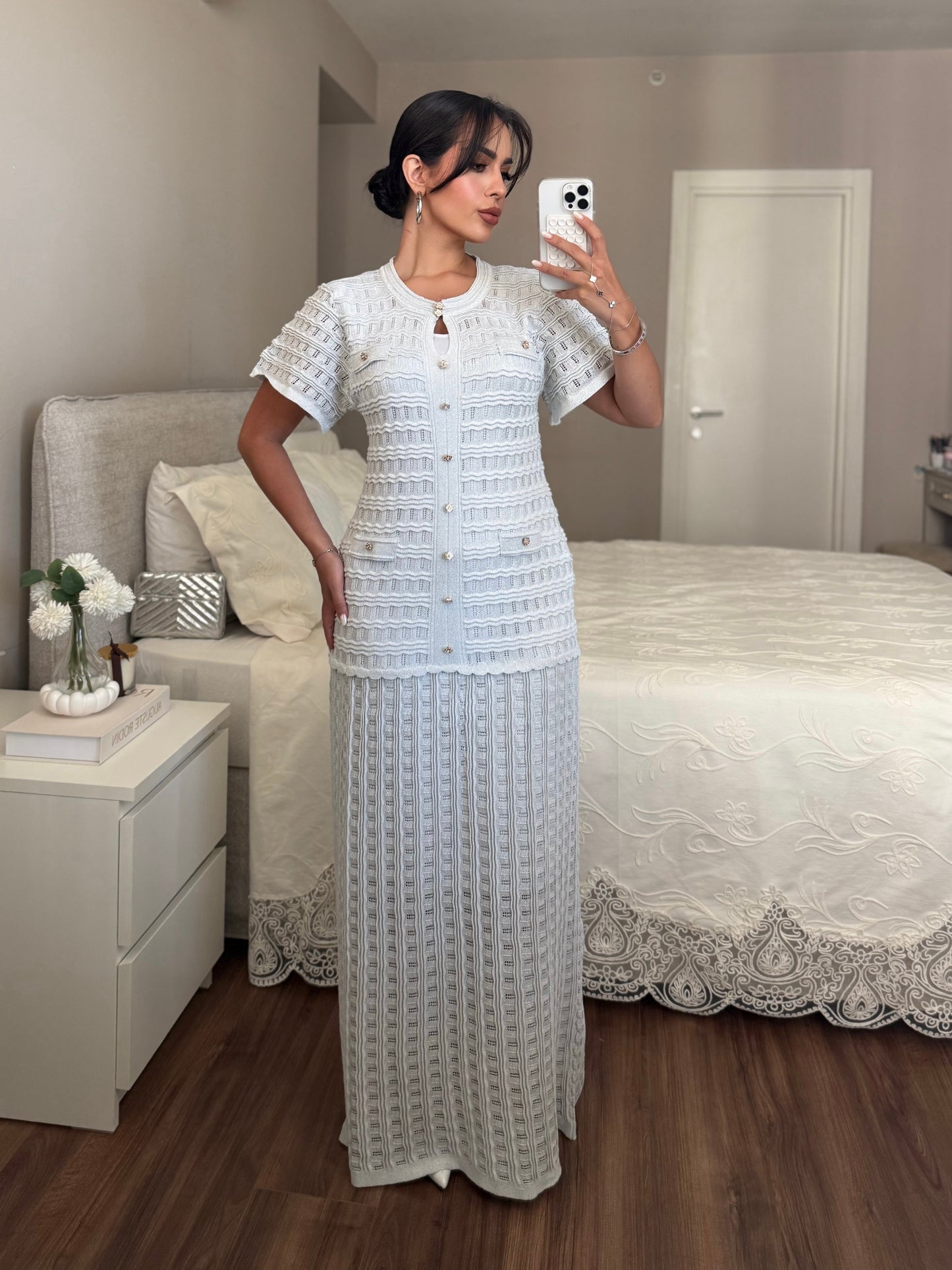 Elara Triko Elbise -Beyaz