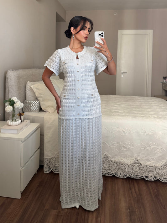 Elara Triko Elbise -Beyaz