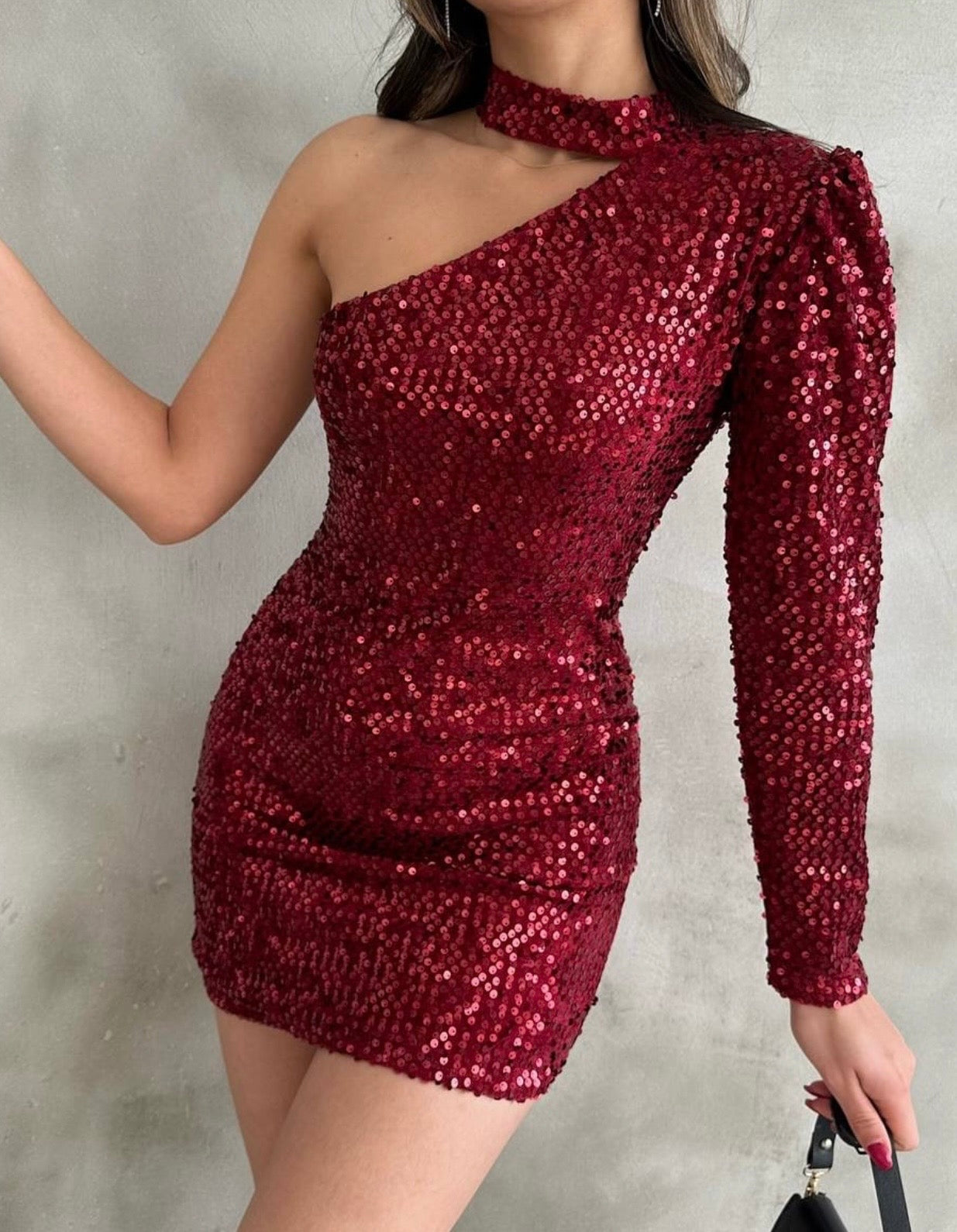 Yuna Bordo Yılbaşı Elbisesi