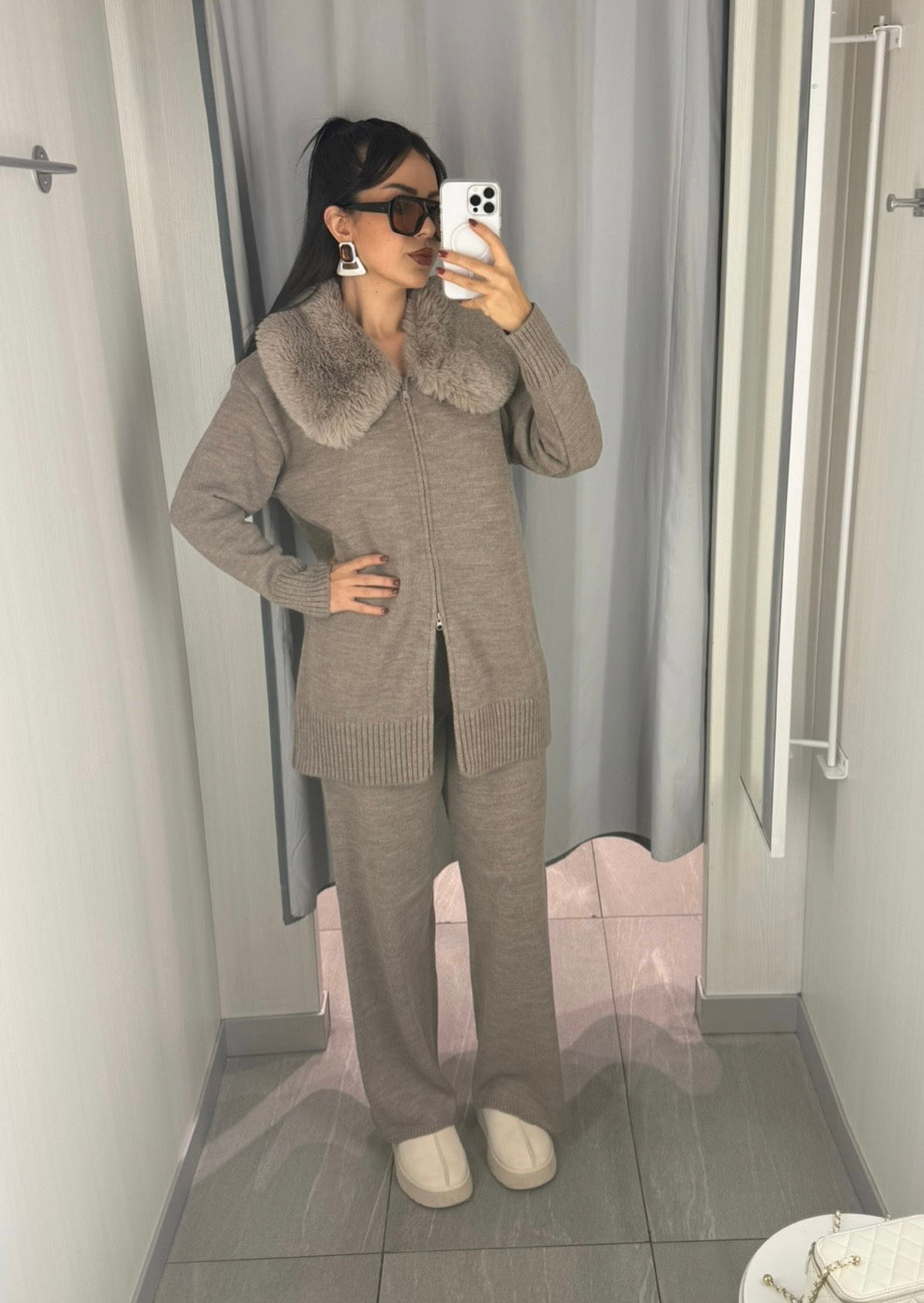 Elisa Moka Premium Kürklü Triko Takım