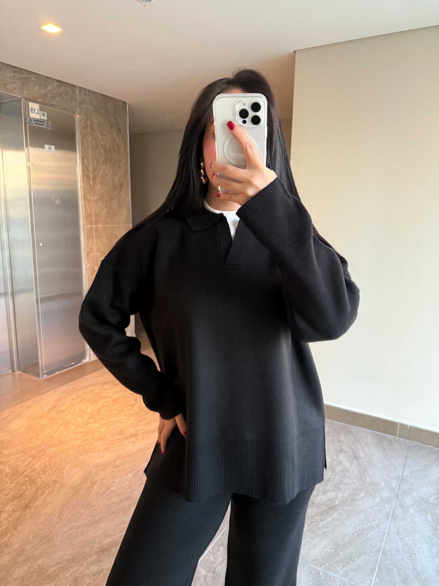 Buse Siyah Basic Triko Takım