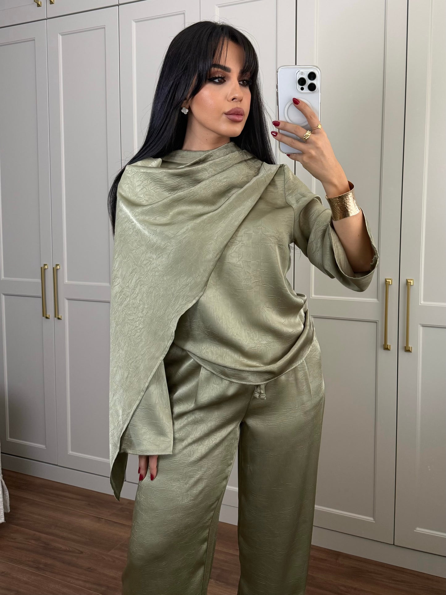 Dubai Saten Şal Takım -Yeşil
