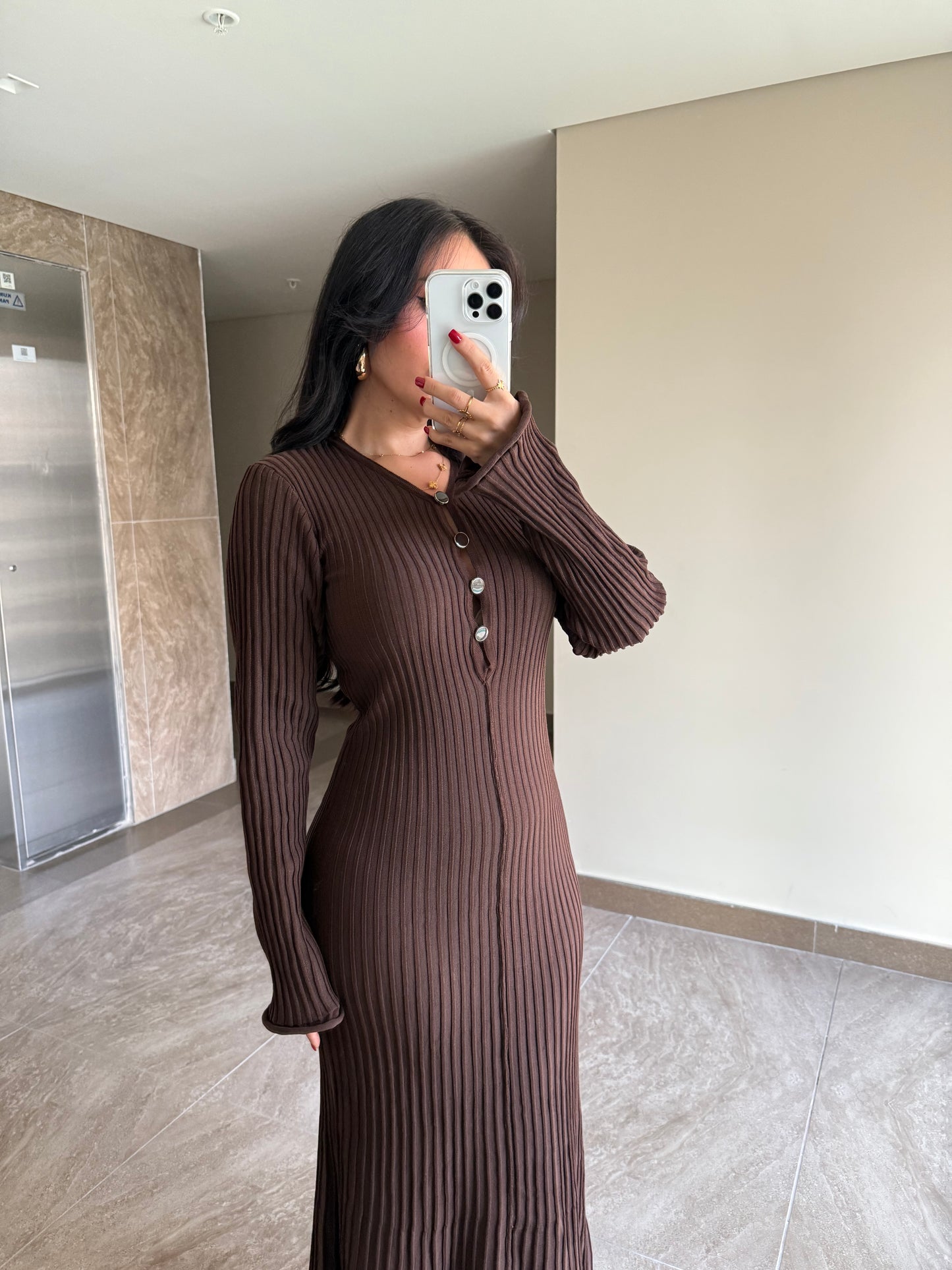 Amelia Kahverengi Premium Elbise