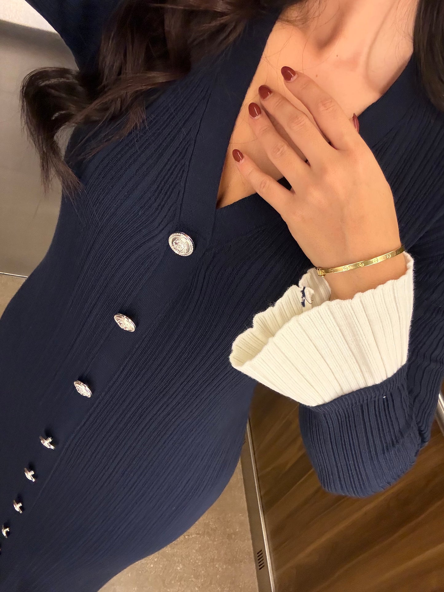 Luna Lacivert Premium Triko Elbise