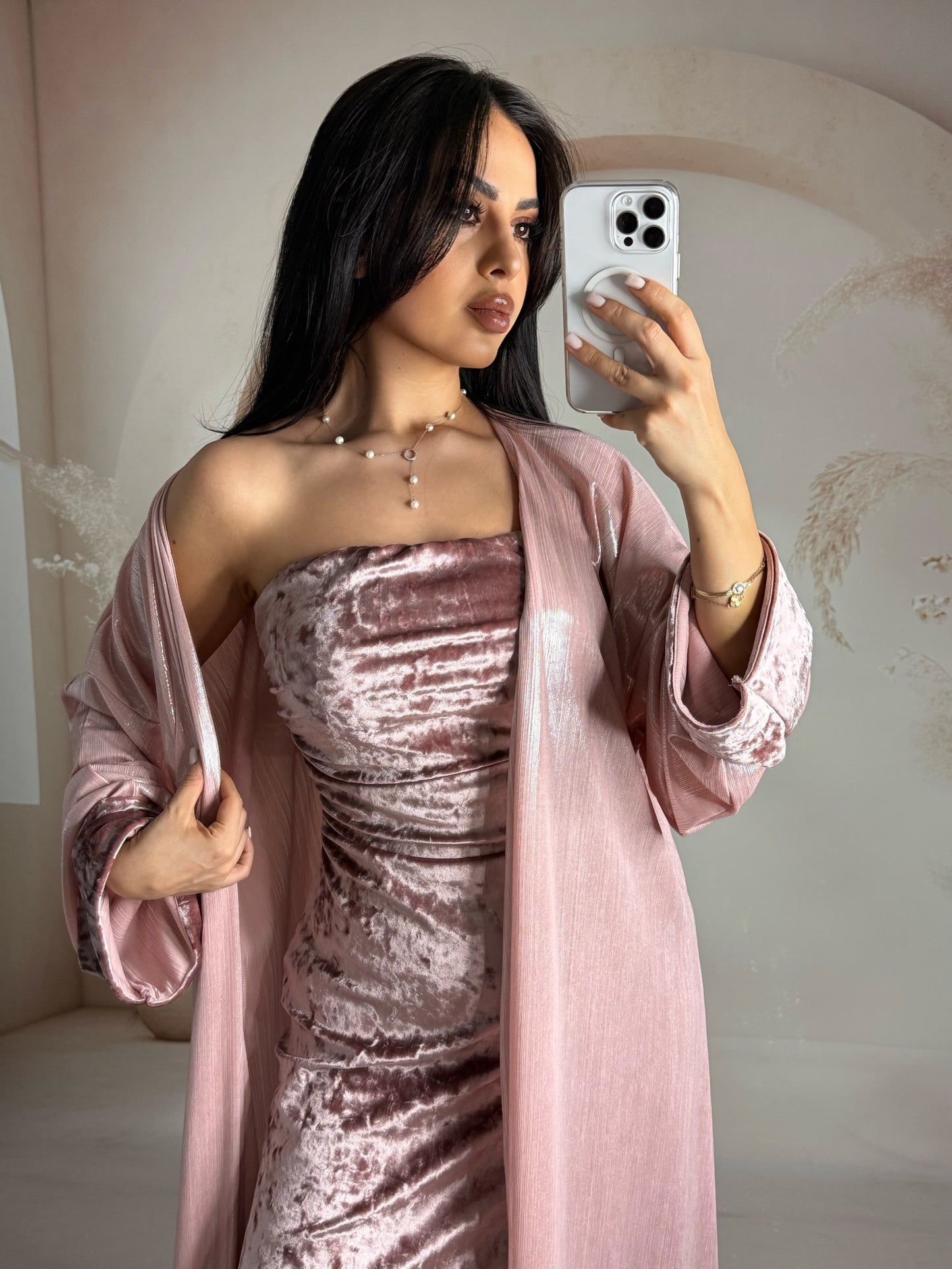 Ramazan Pelerinli Elbise Takımı – Pembe