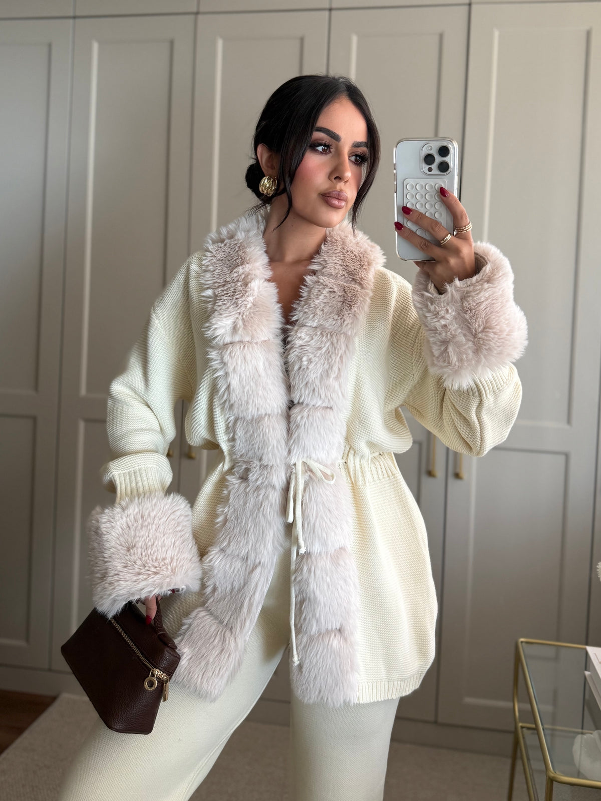 Dilek Kürklü Triko Takım - Ekru