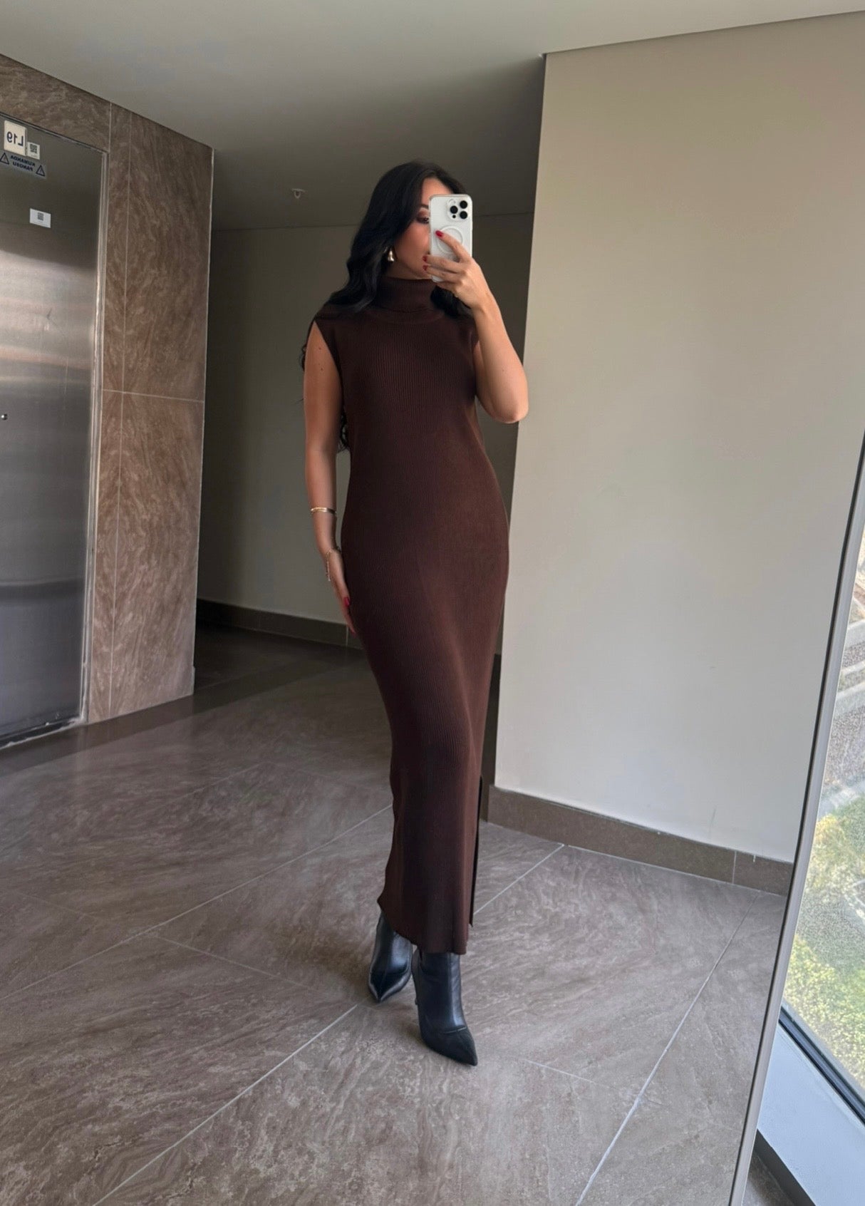 Suzanna kahverengi elbise ve uzun kimono Takim