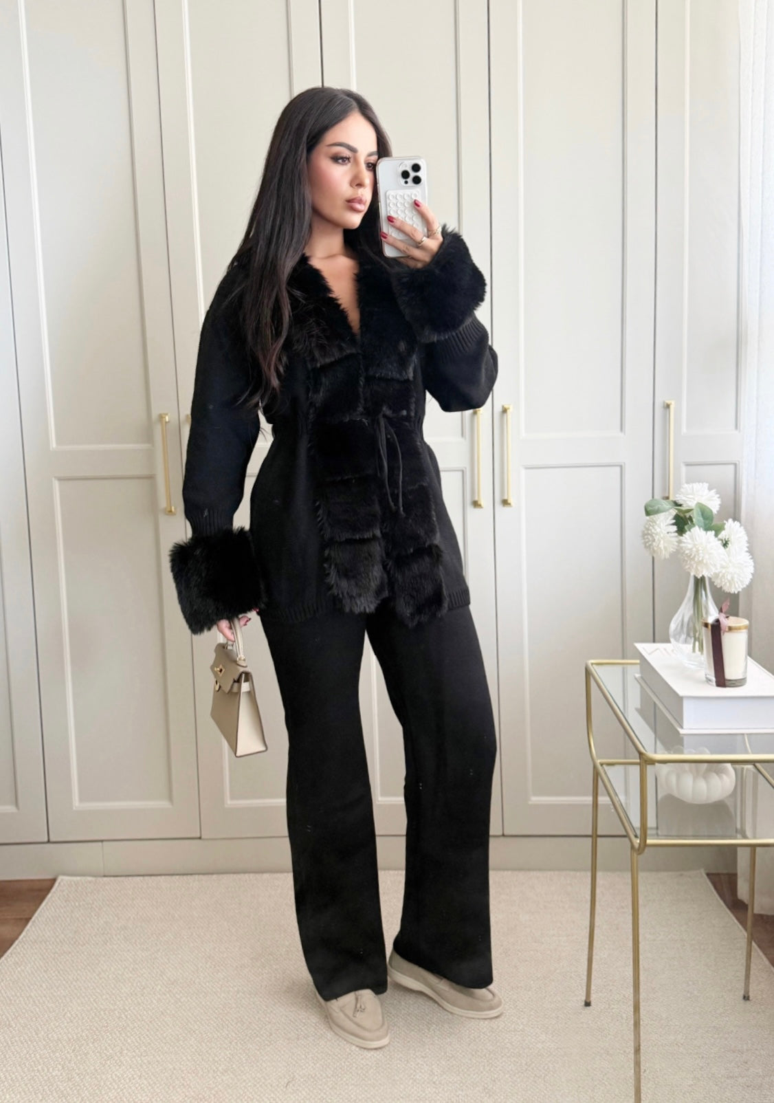 Dilek Kürklü Triko Takım - Siyah