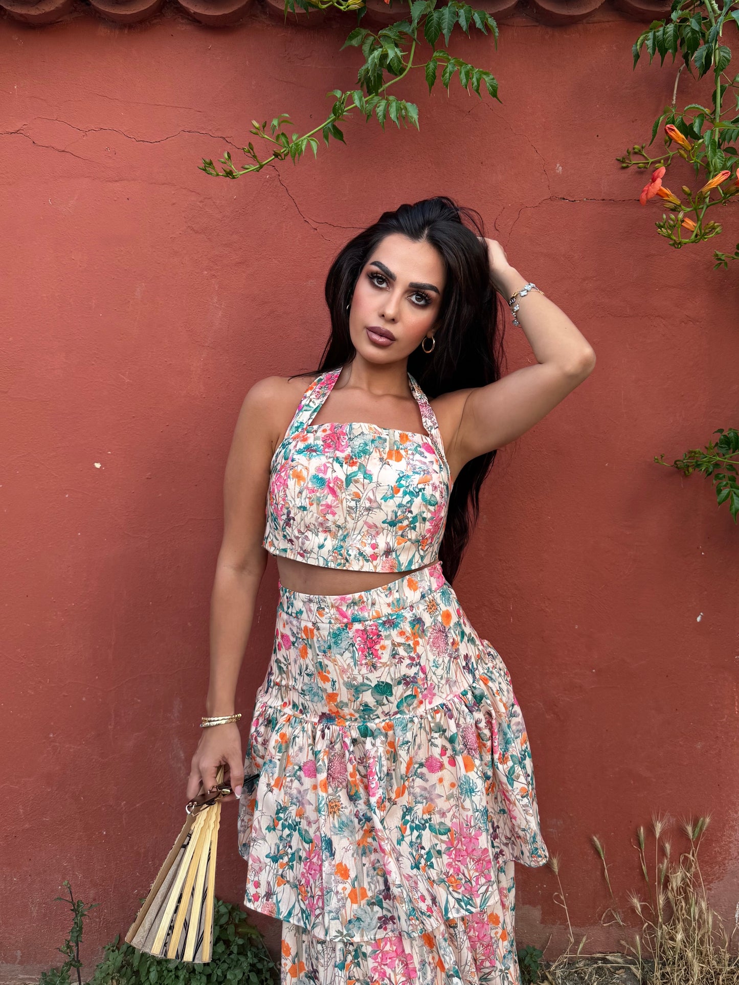 Esmeralda Takımı Keten Etek ve Üst Takımı