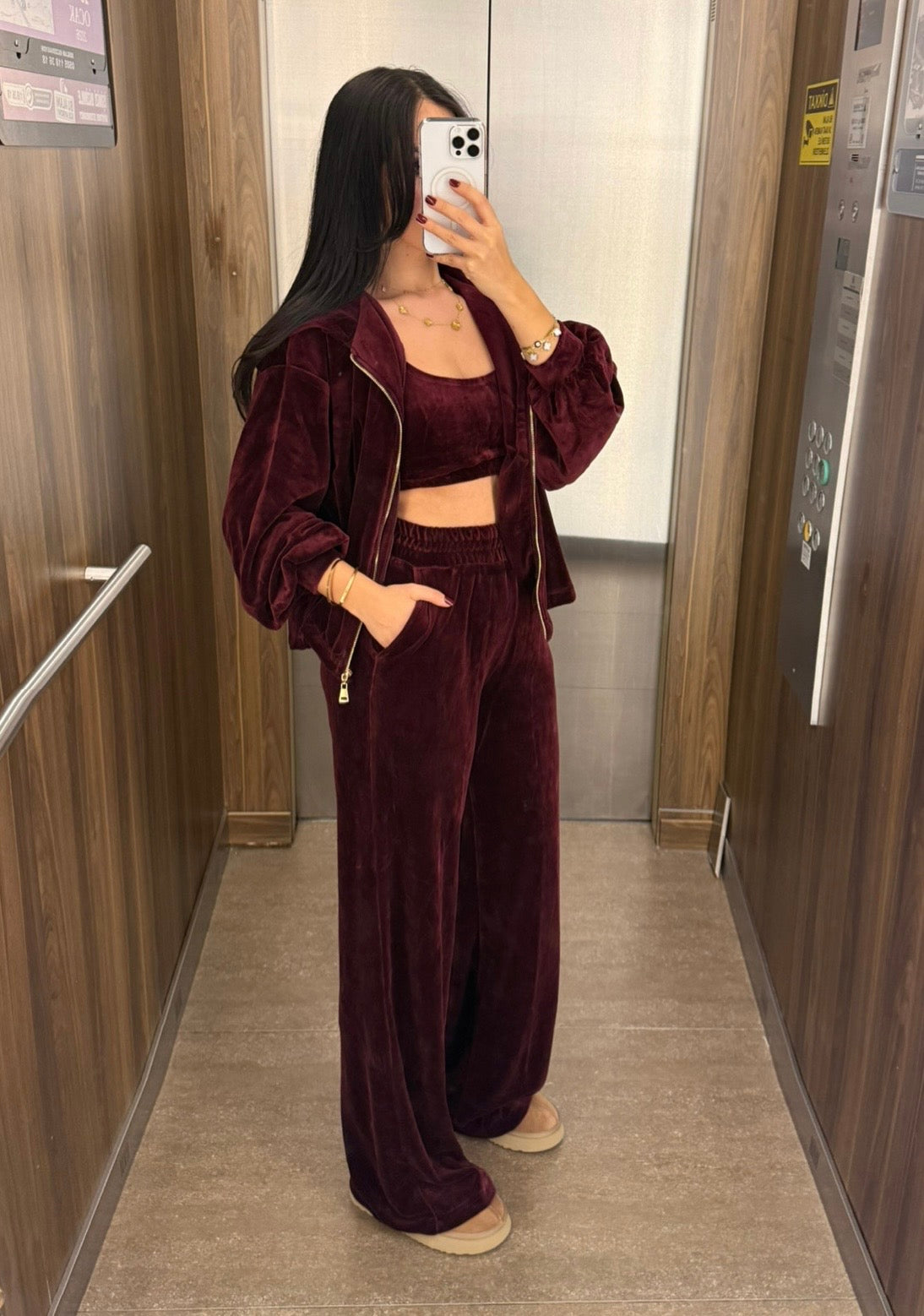 Zaina Bordo Kadife 3’lü Kombin Takımı