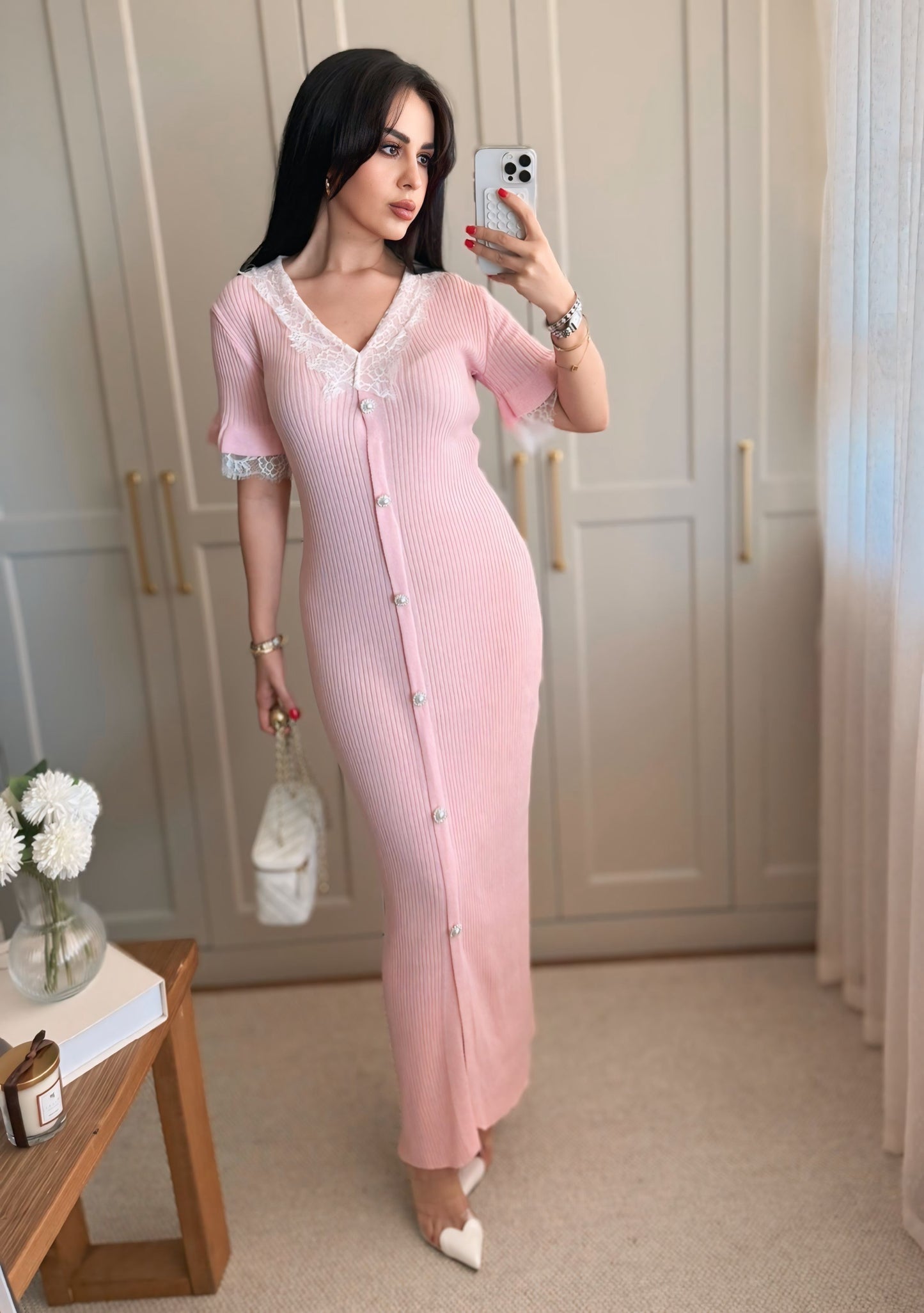 Beren Dantel Elbise-Pembe