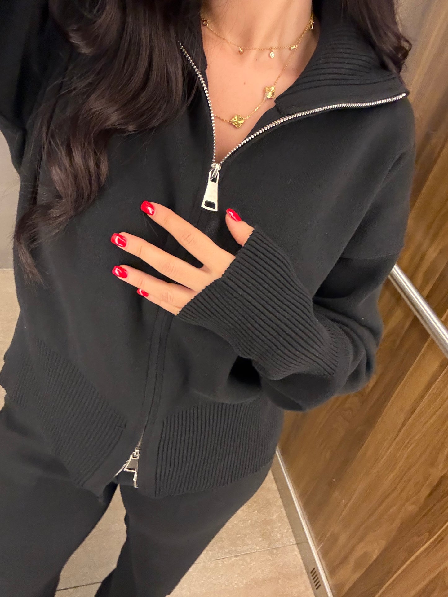 Amara Siyah fermuarlı Triko Takım