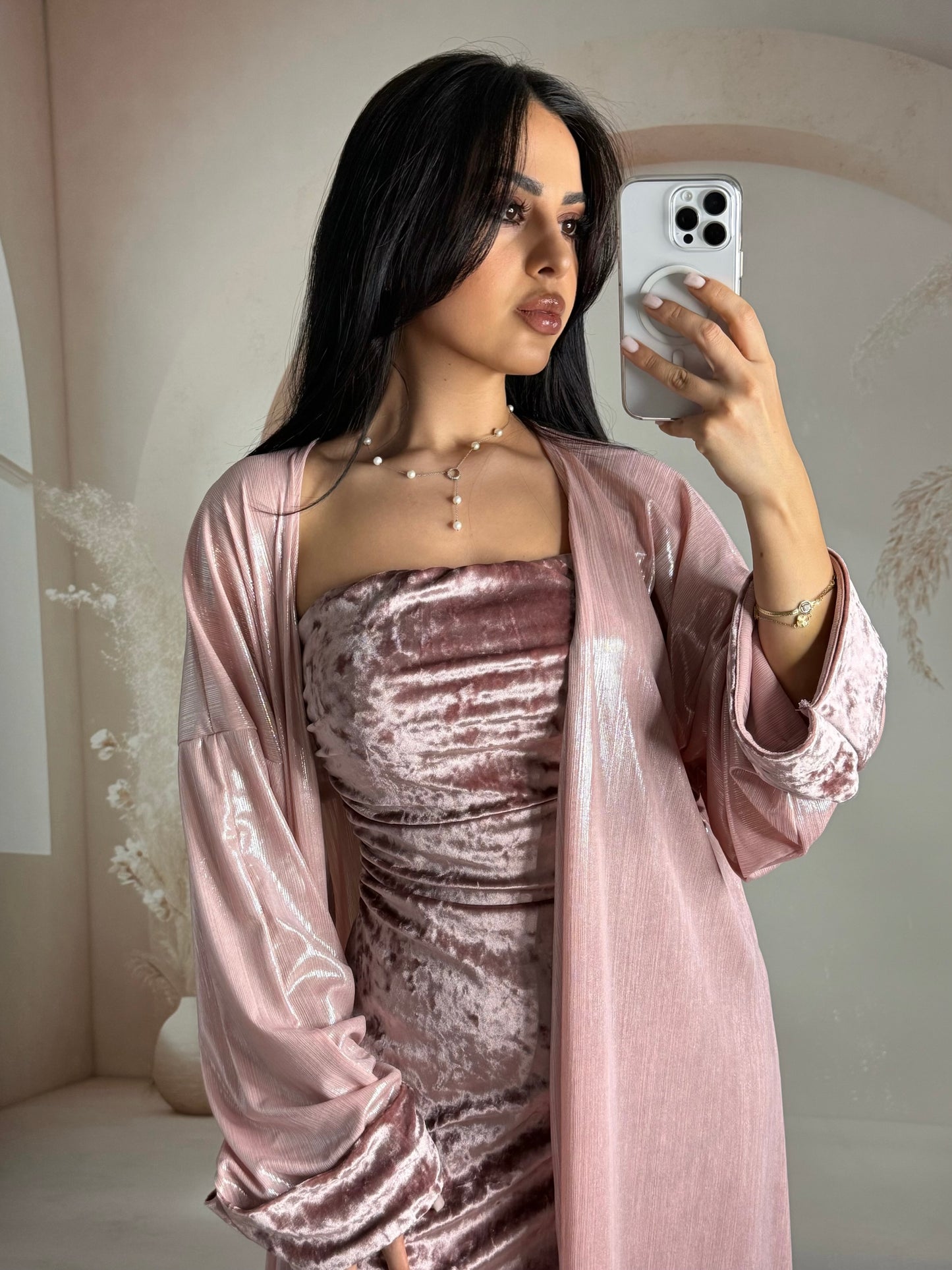 Ramazan Pelerinli Elbise Takımı – Pembe