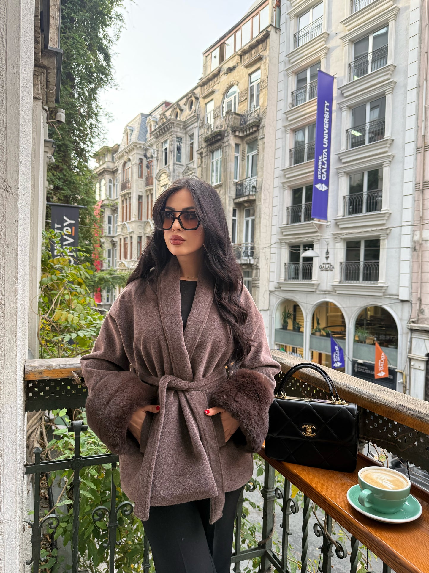 Monaco Kahverengi Premium Kürklü Kaban
