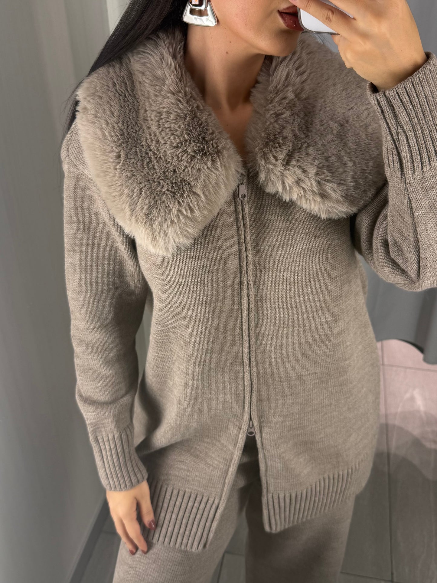 Elisa Moka Premium Kürklü Triko Takım