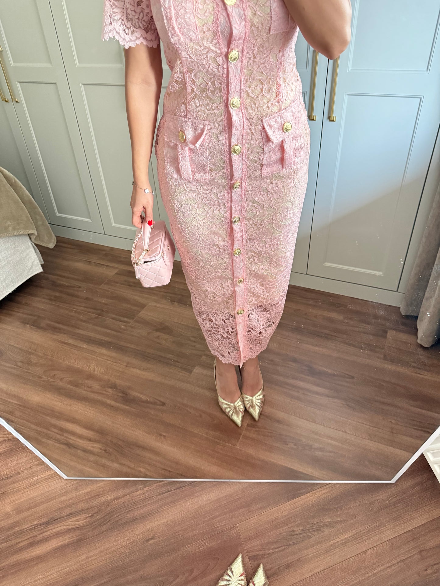 Ela Dantel Elbise-Pembe