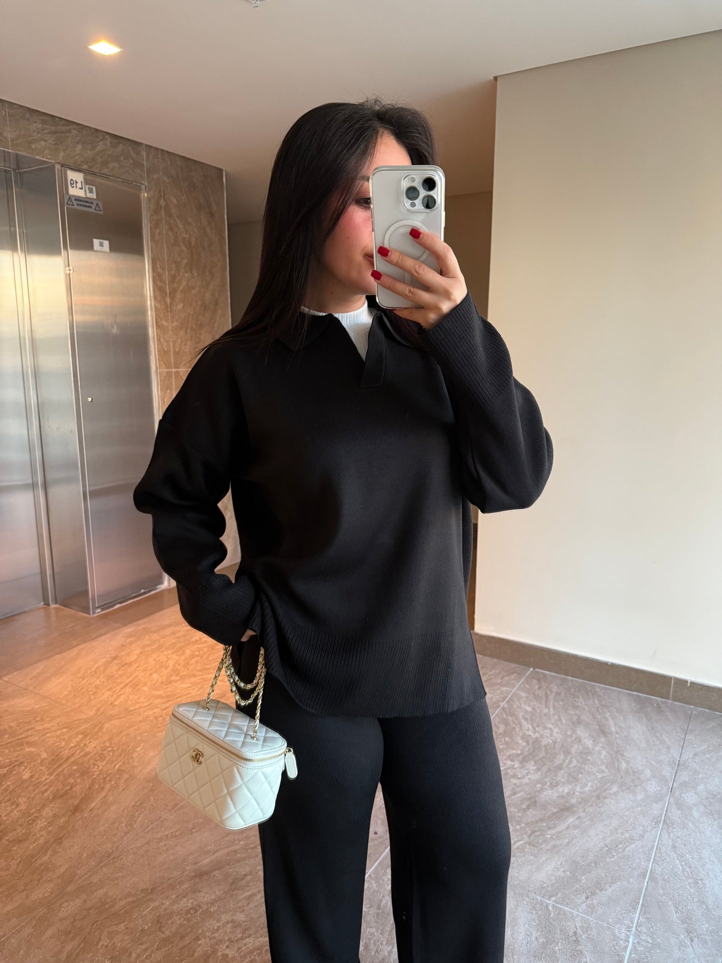 Buse Siyah Basic Triko Takım