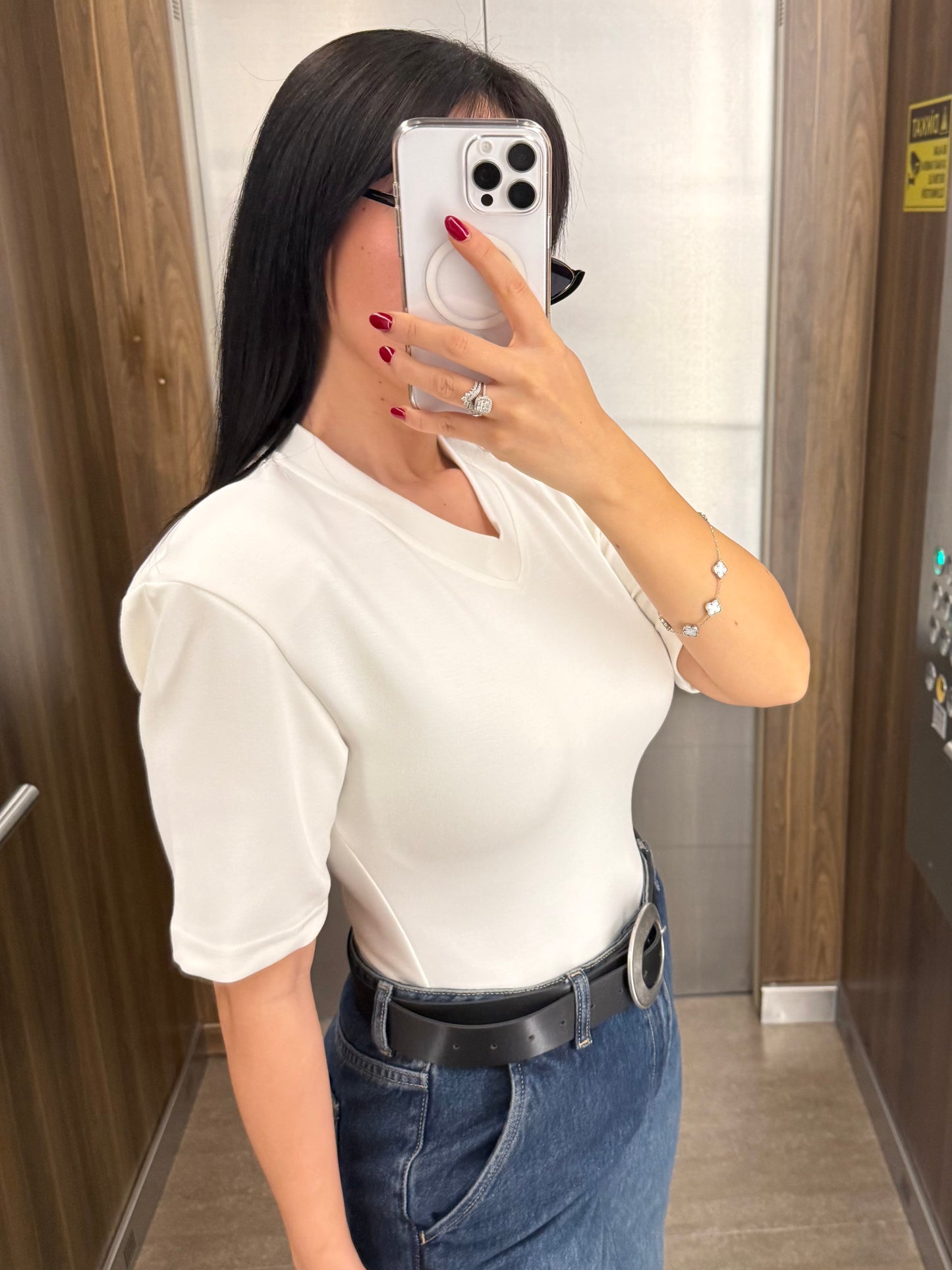 Vatkalı Bodysuit-Beyaz