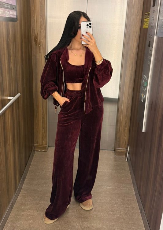Zaina Bordo Kadife 3’lü Kombin Takımı