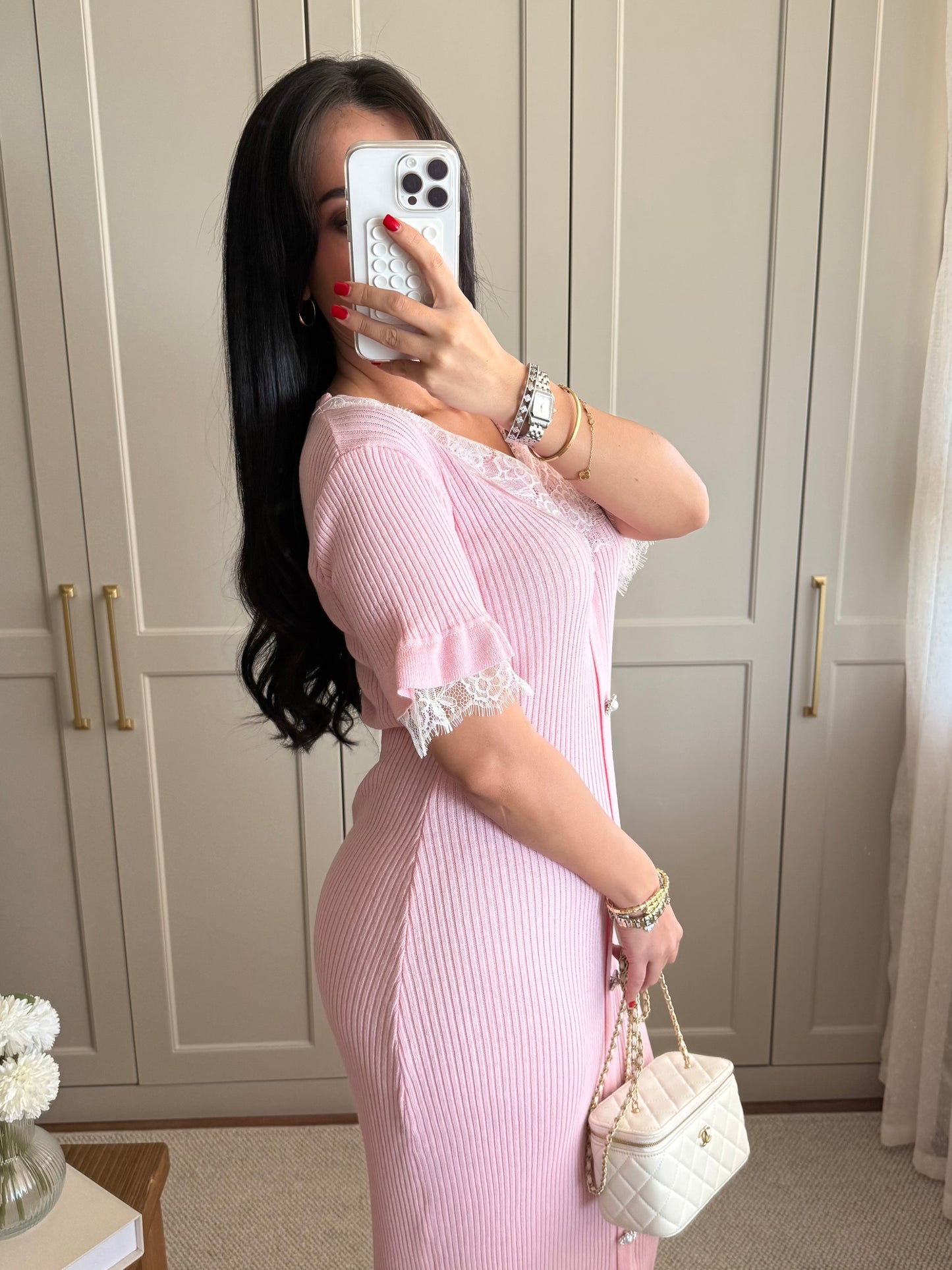 Beren Dantel Elbise-Pembe