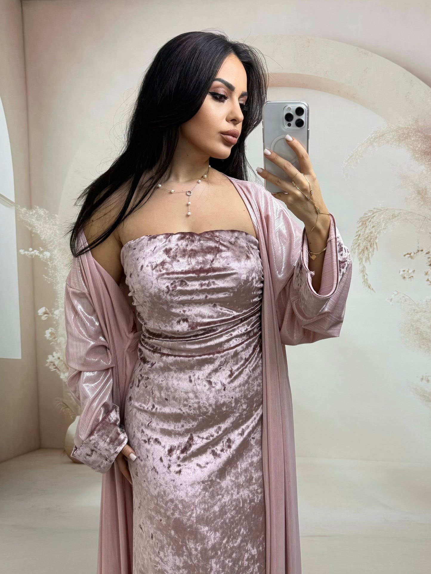 Ramazan Pelerinli Elbise Takımı – Pembe
