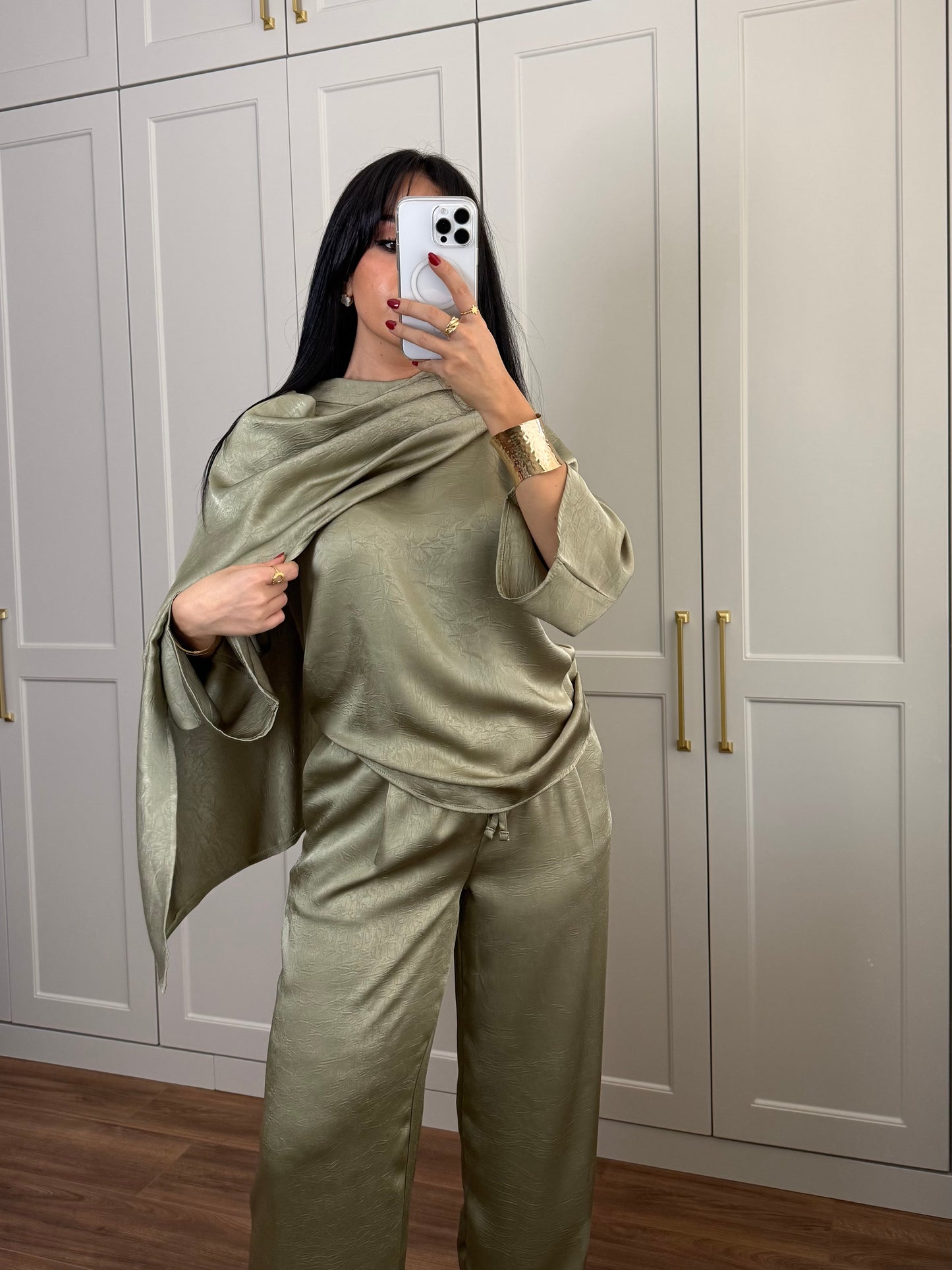 Dubai Saten Şal Takım -Yeşil