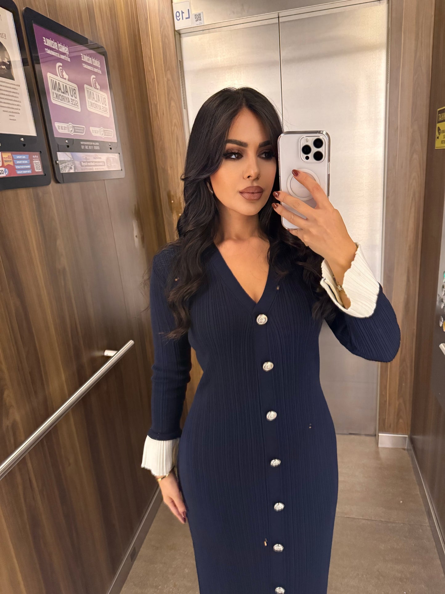 Luna Lacivert Premium Triko Elbise