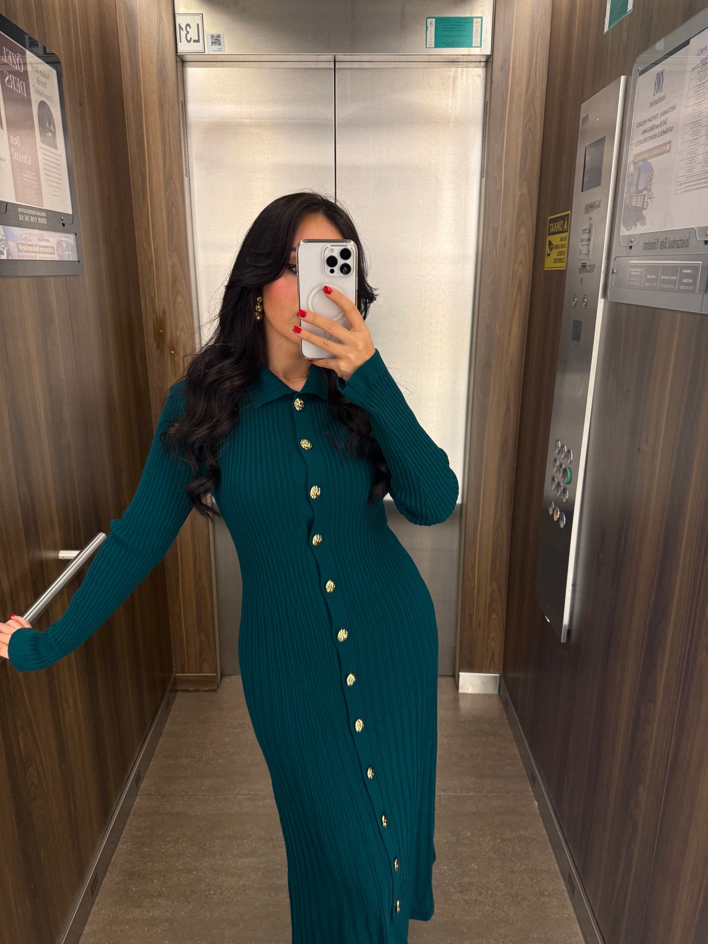 Bera Petrol Yeşili Triko Elbise