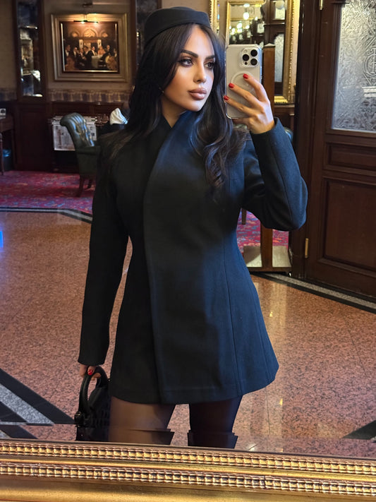 Cannes Siyah Kaşe Kaban