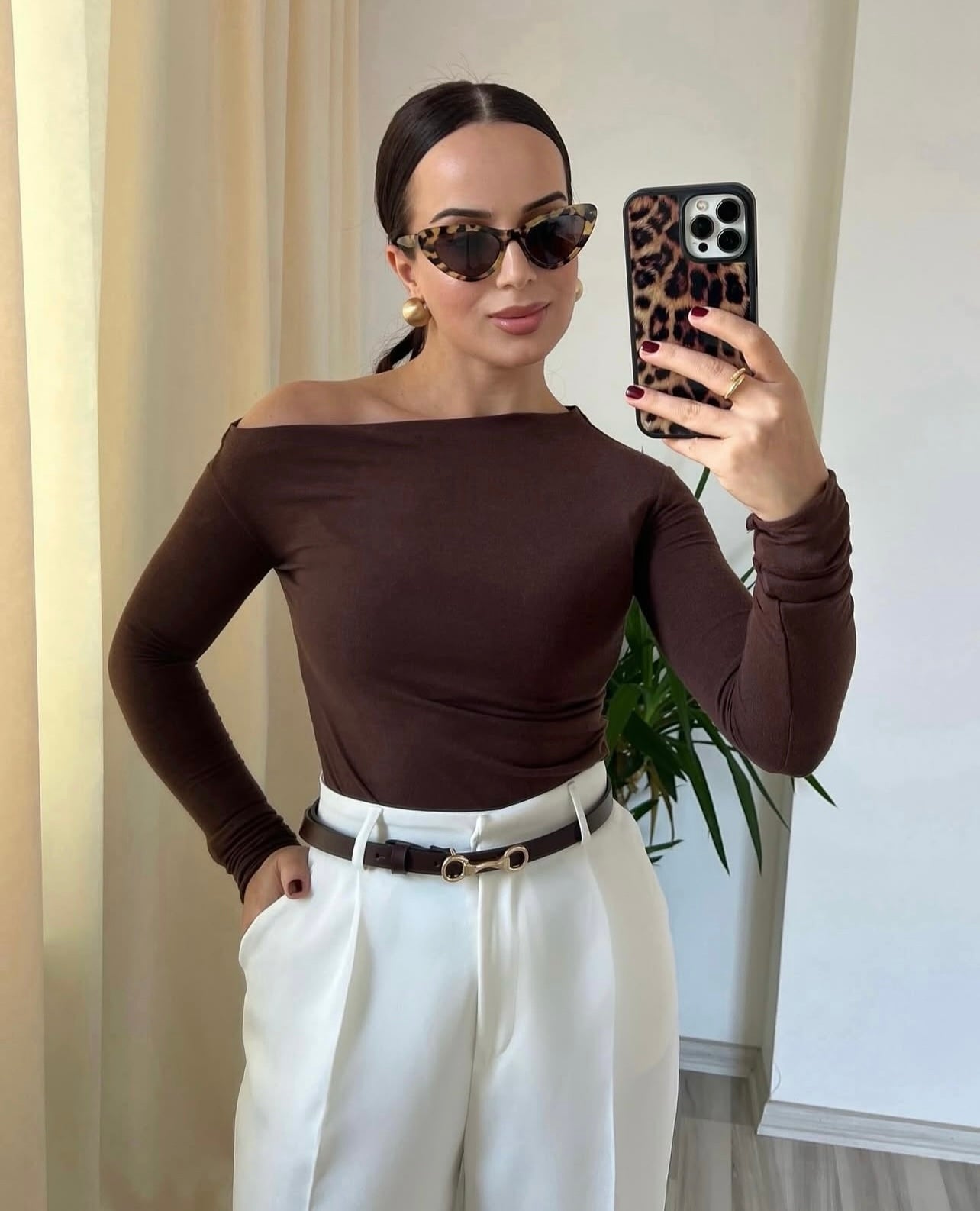 Basic kahverengi Bluz