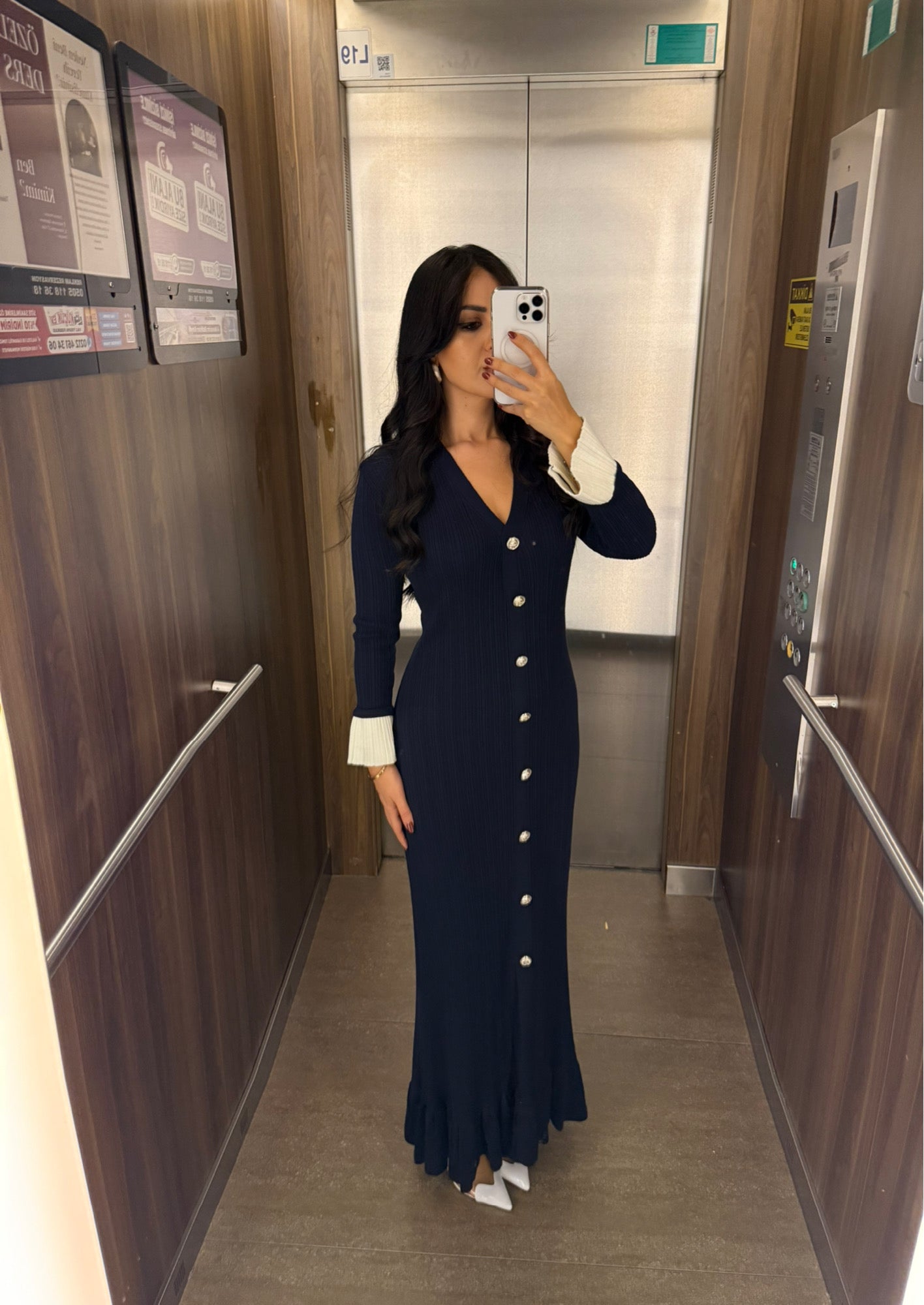 Luna Lacivert Premium Triko Elbise