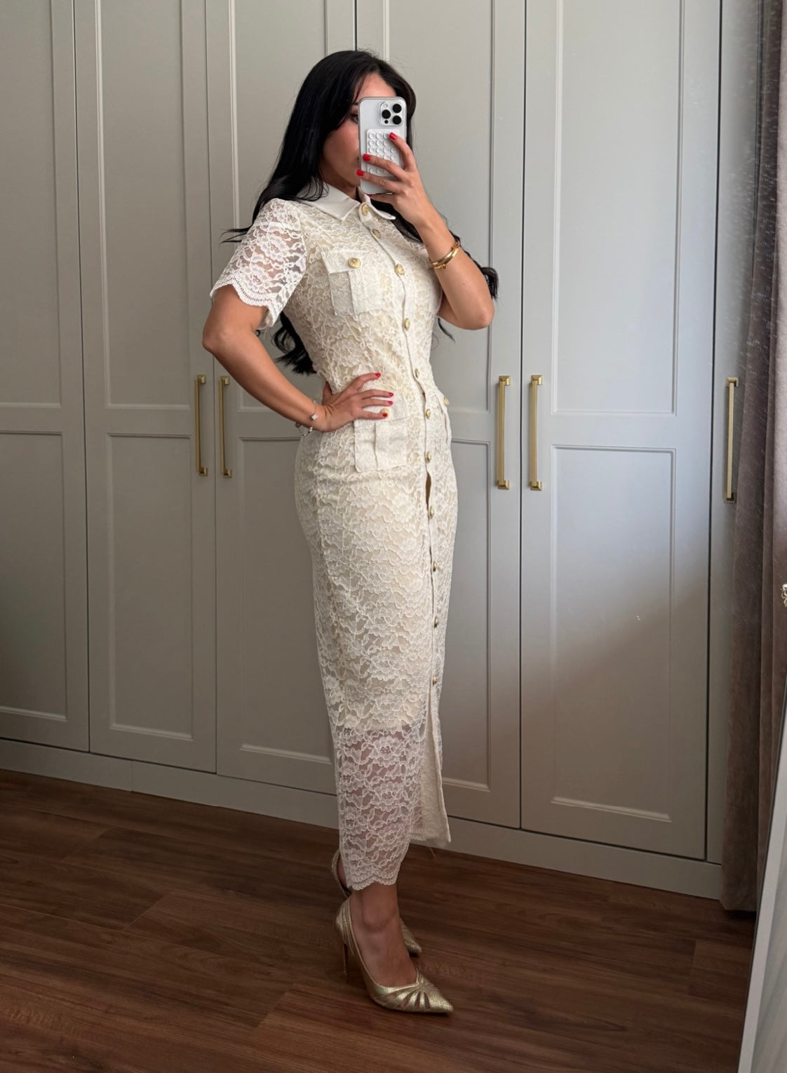 Ela Dantel Elbise - beyaz