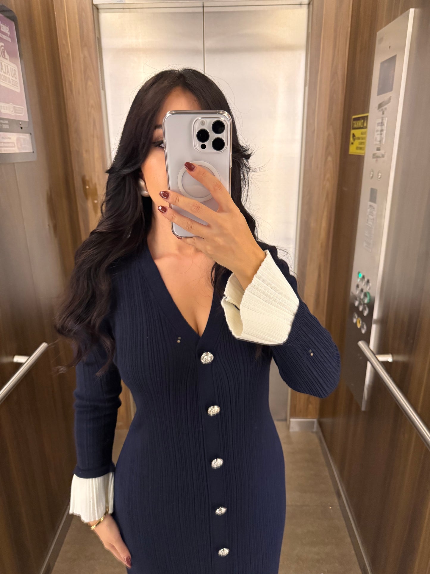 Luna Lacivert Premium Triko Elbise