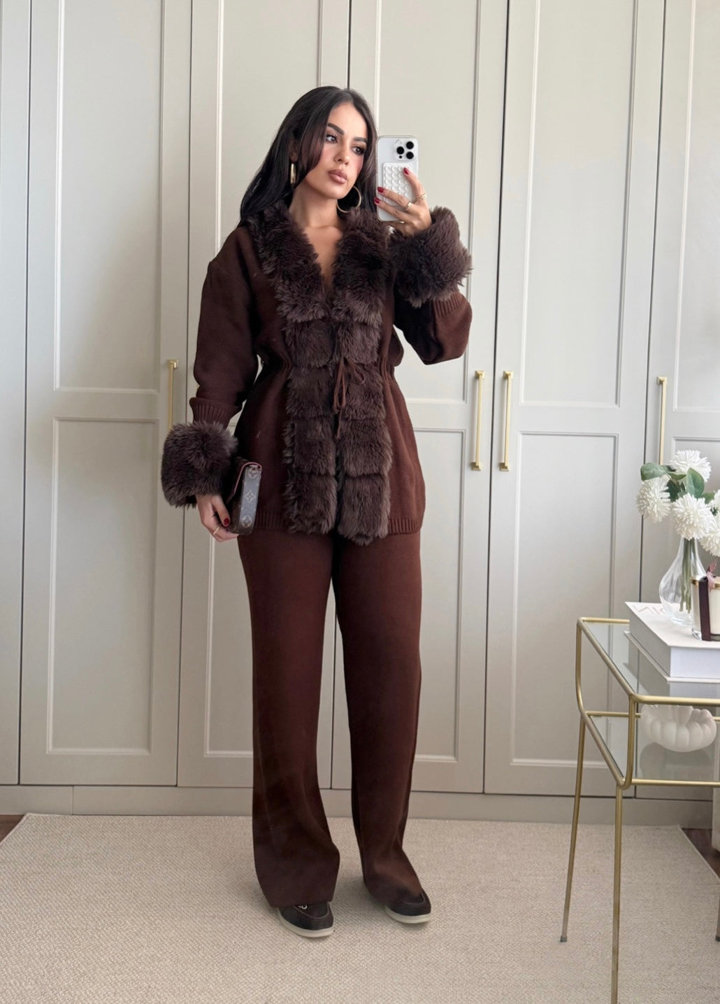 Dilek Kürklü Triko Takım - Kahverengi