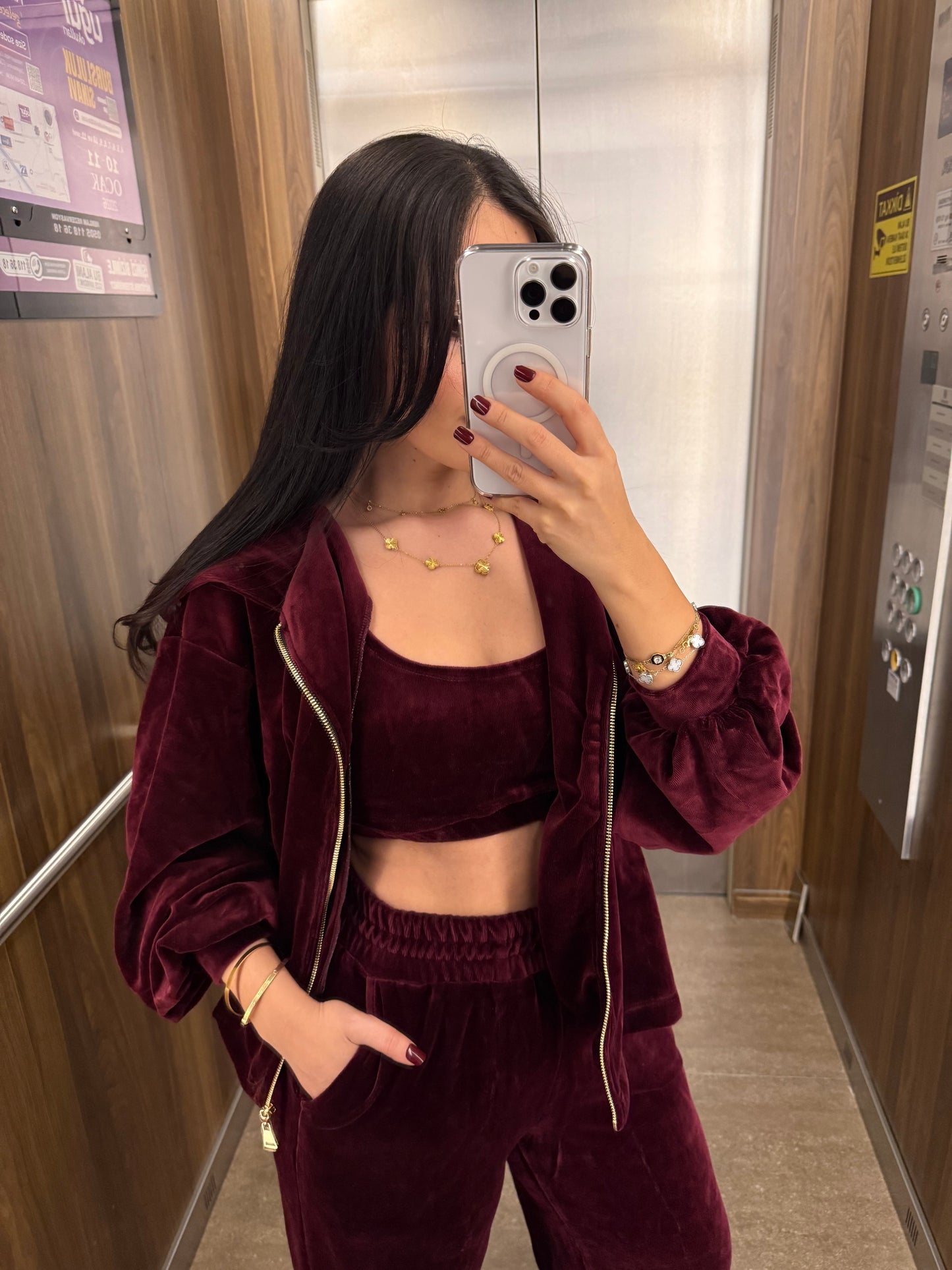Zaina Bordo Kadife 3’lü Kombin Takımı