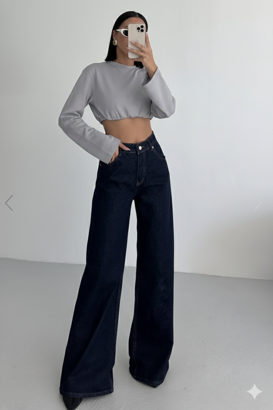 Koyu mavi likrasız kot pantolon