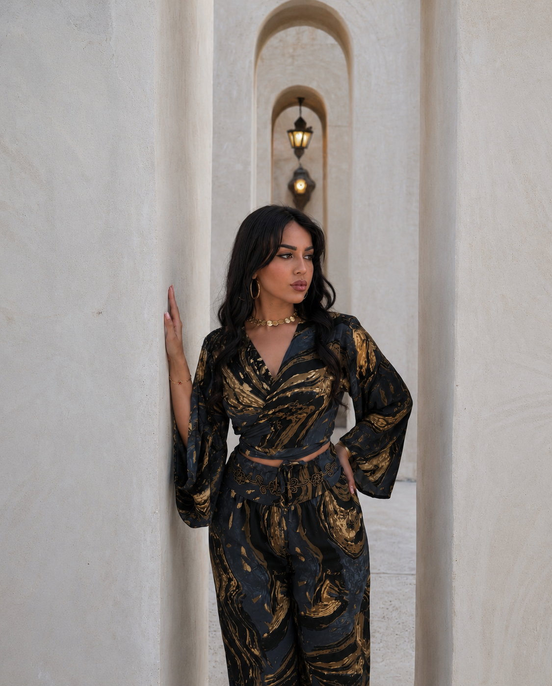 Sultana Takım-Lacivert ve Altın Desenli