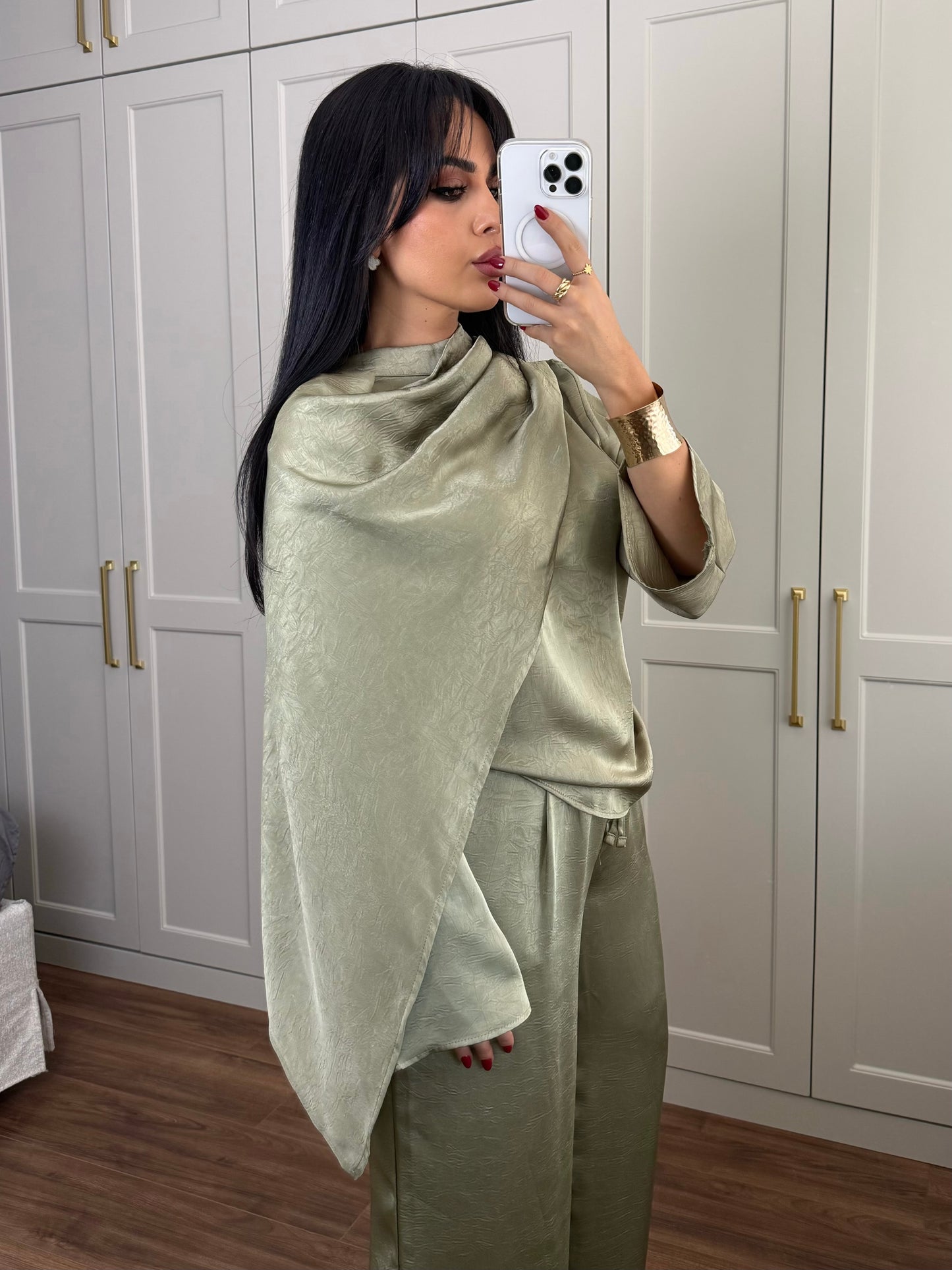 Dubai Saten Şal Takım -Yeşil