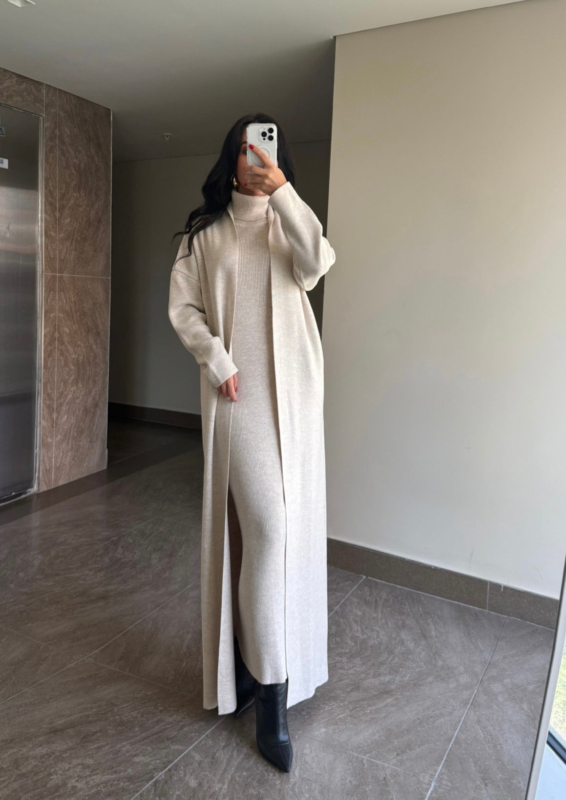 Suzanna Ekru elbise ve uzun kimono Takim