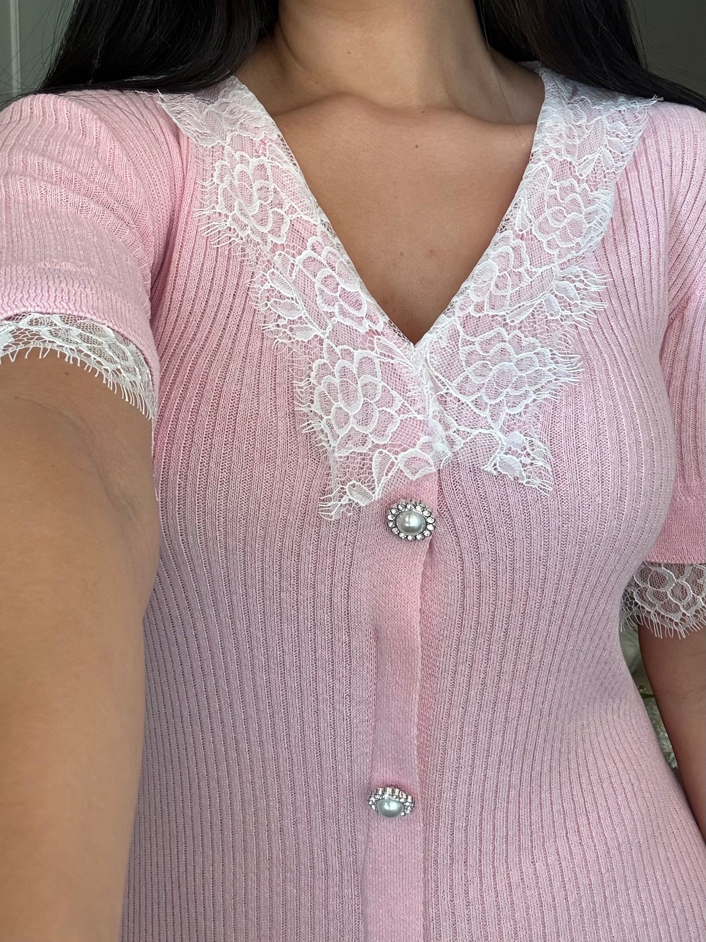 Beren Dantel Elbise-Pembe