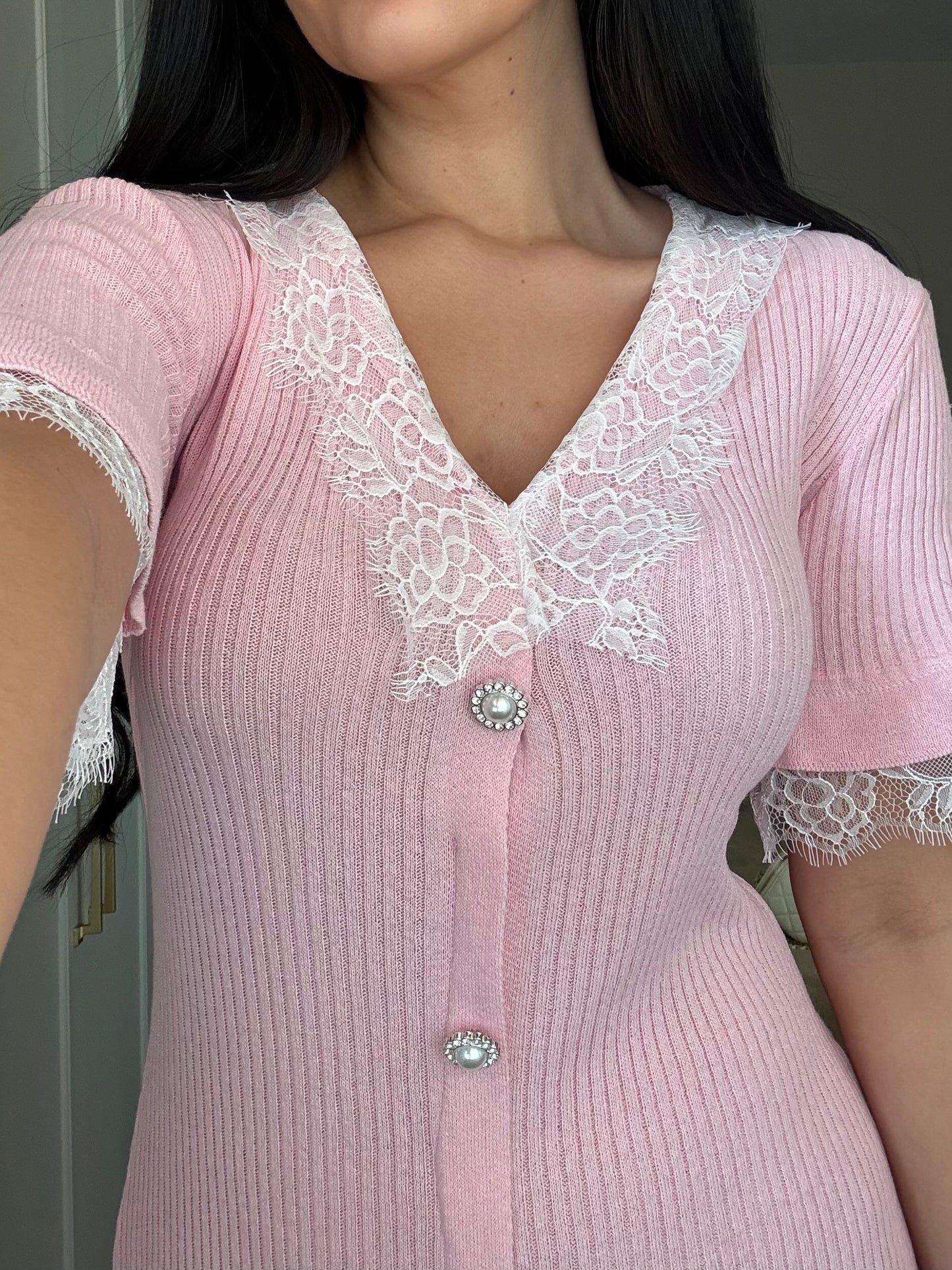 Beren Dantel Elbise-Pembe