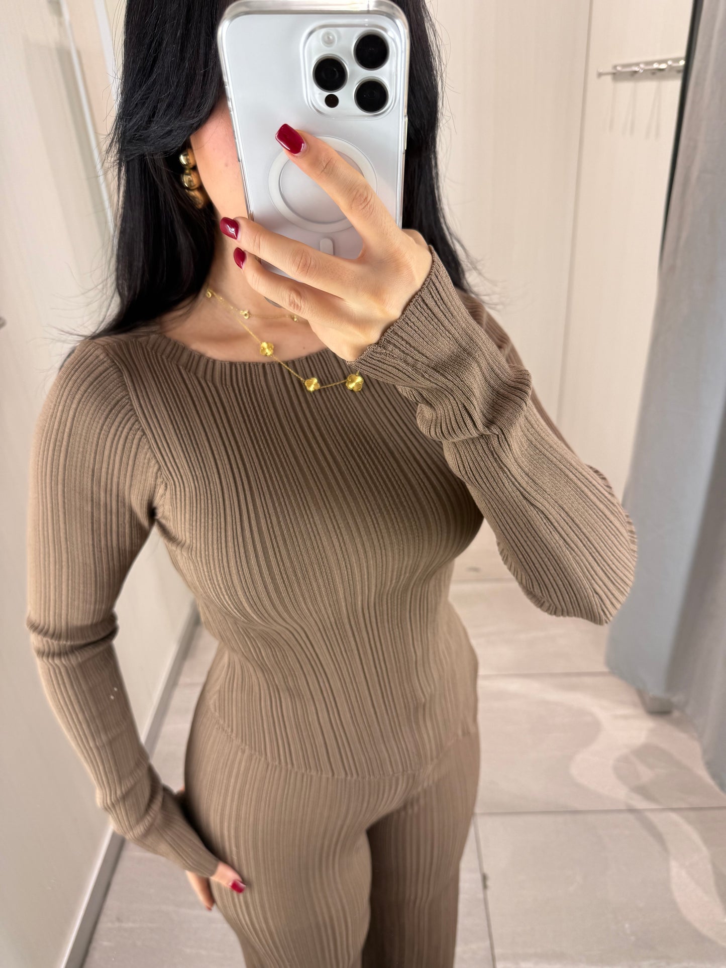 Amina Açık kahverengi Triko Takım