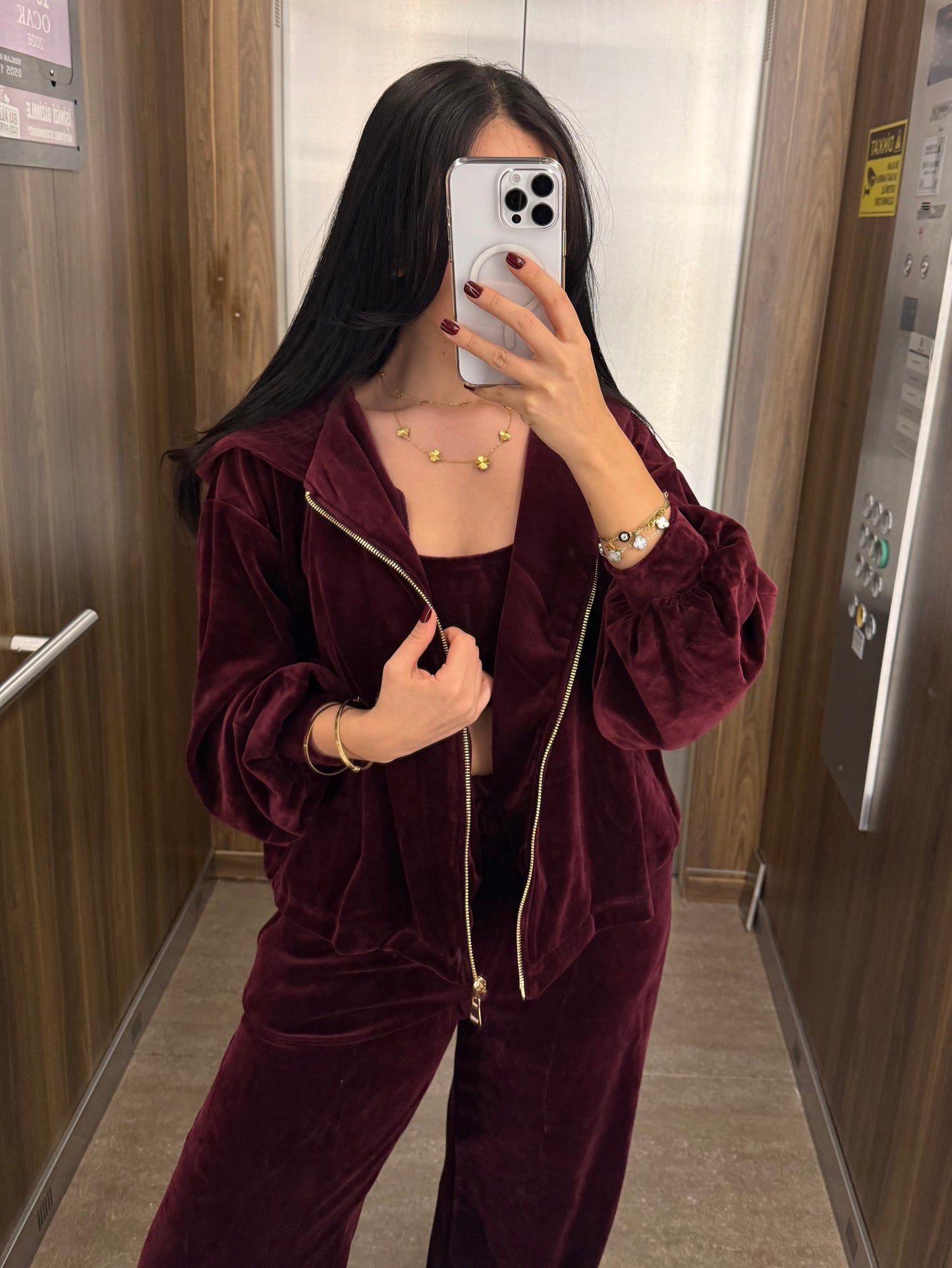 Zaina Bordo Kadife 3’lü Kombin Takımı
