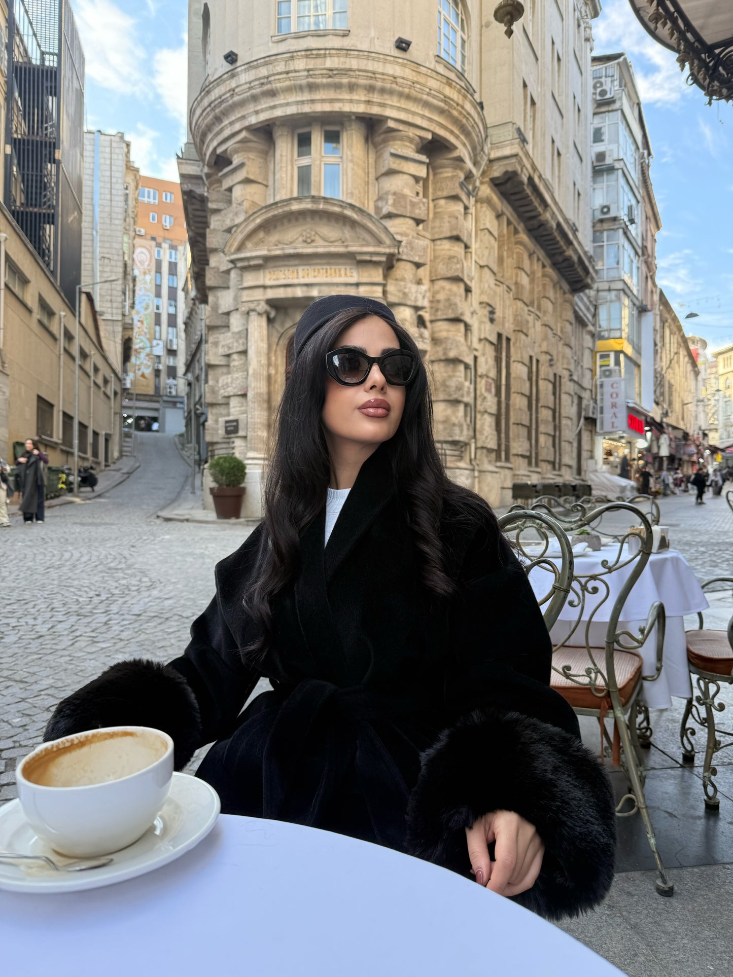 Monaco Siyah Premium Kürklü Kaban