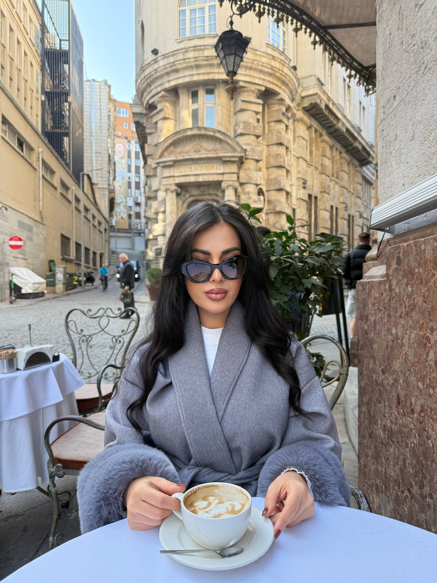 Monaco Gri Premium Kürklü Kaban