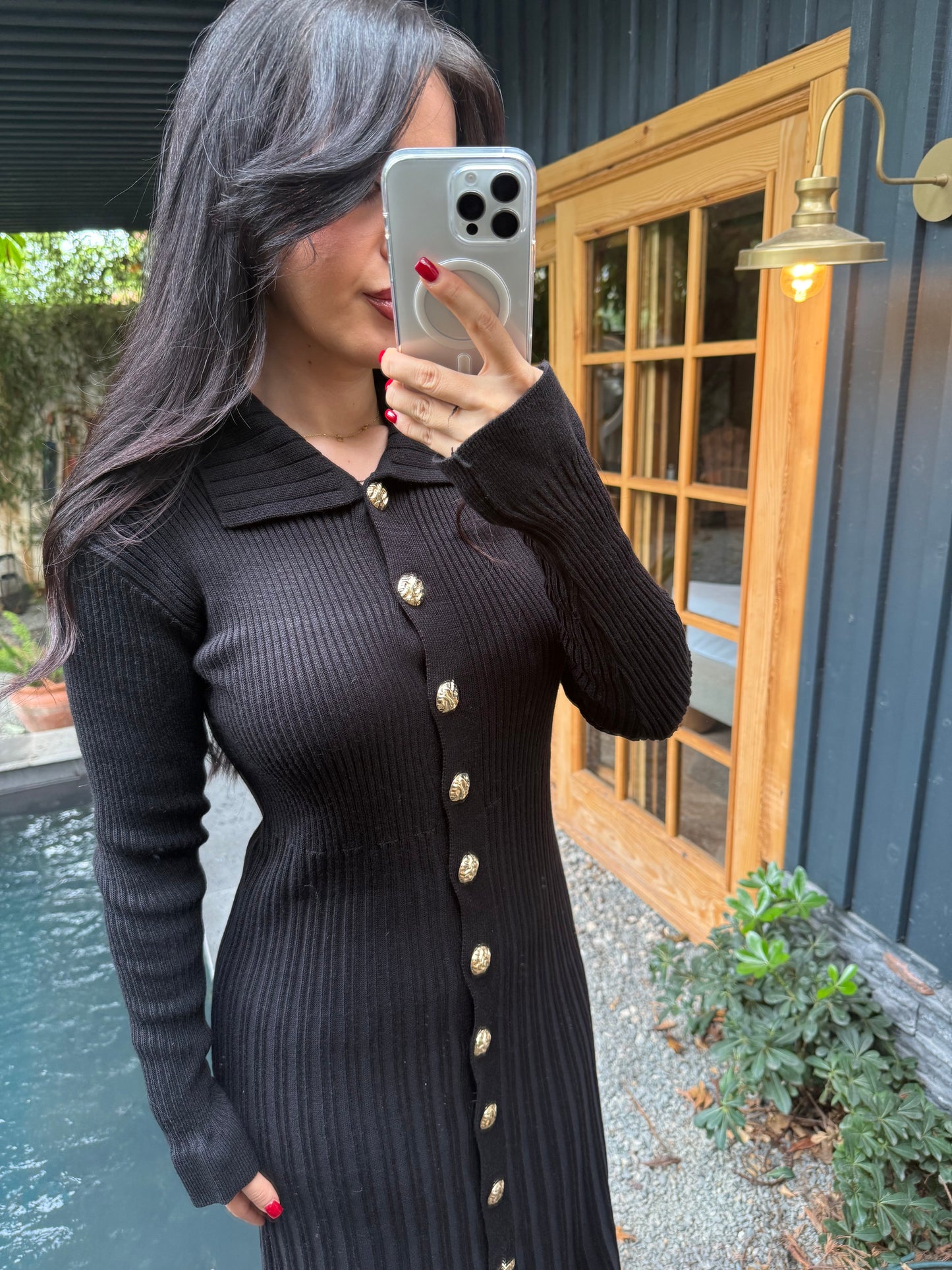 Diana Siyah Triko Elbise