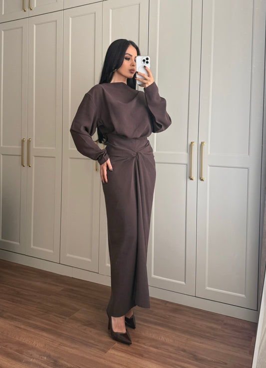 Azra etek ve üst takımı – Kahverengi