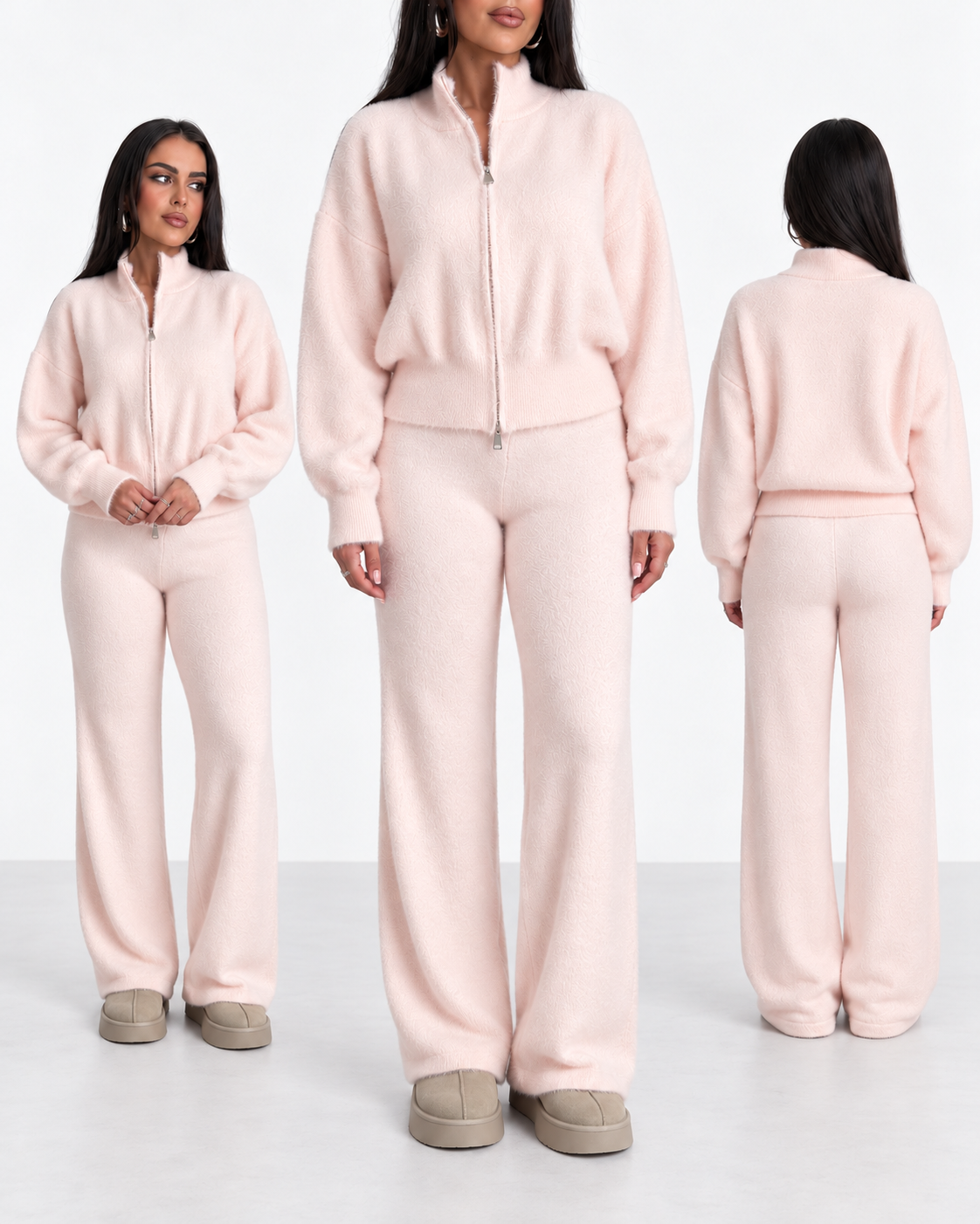 Anstasia Yumoş Çift Fermuarlı Takım-Pink
