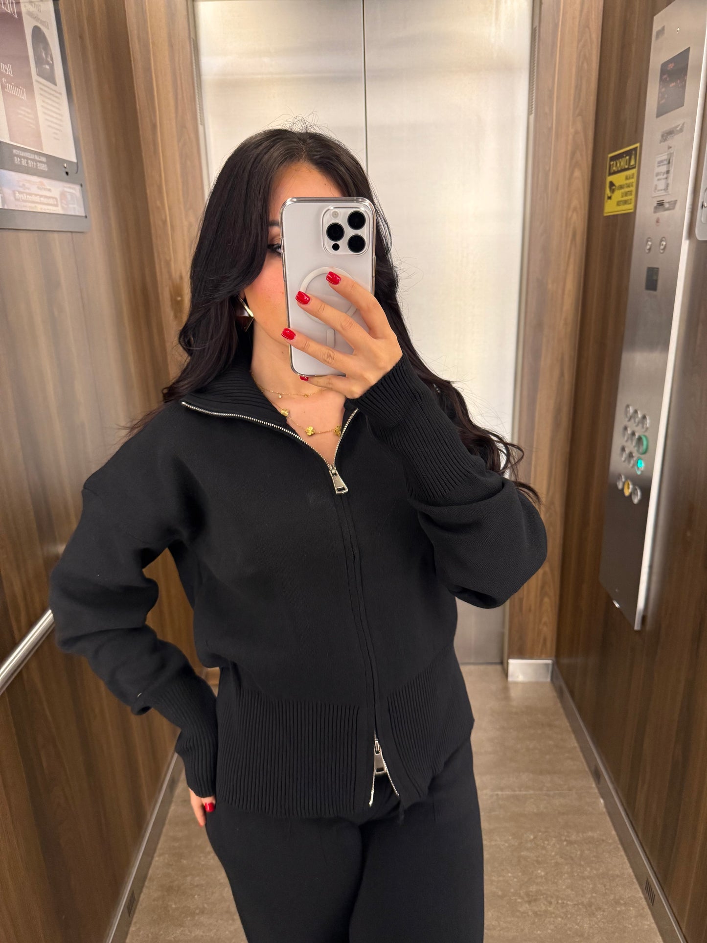 Amara Siyah fermuarlı Triko Takım